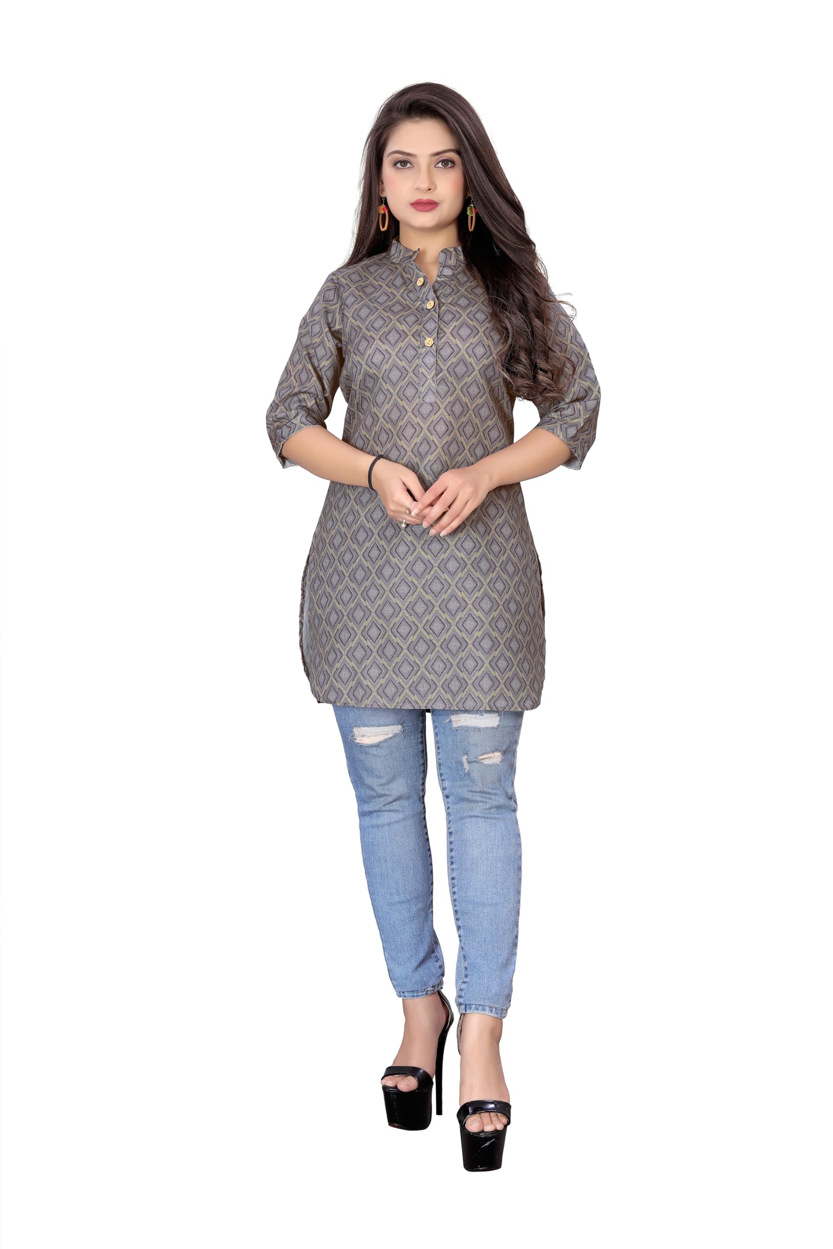 Gauri Laxmi Enterprise Women's Art Silk Blend Foil Print Regular Kurti