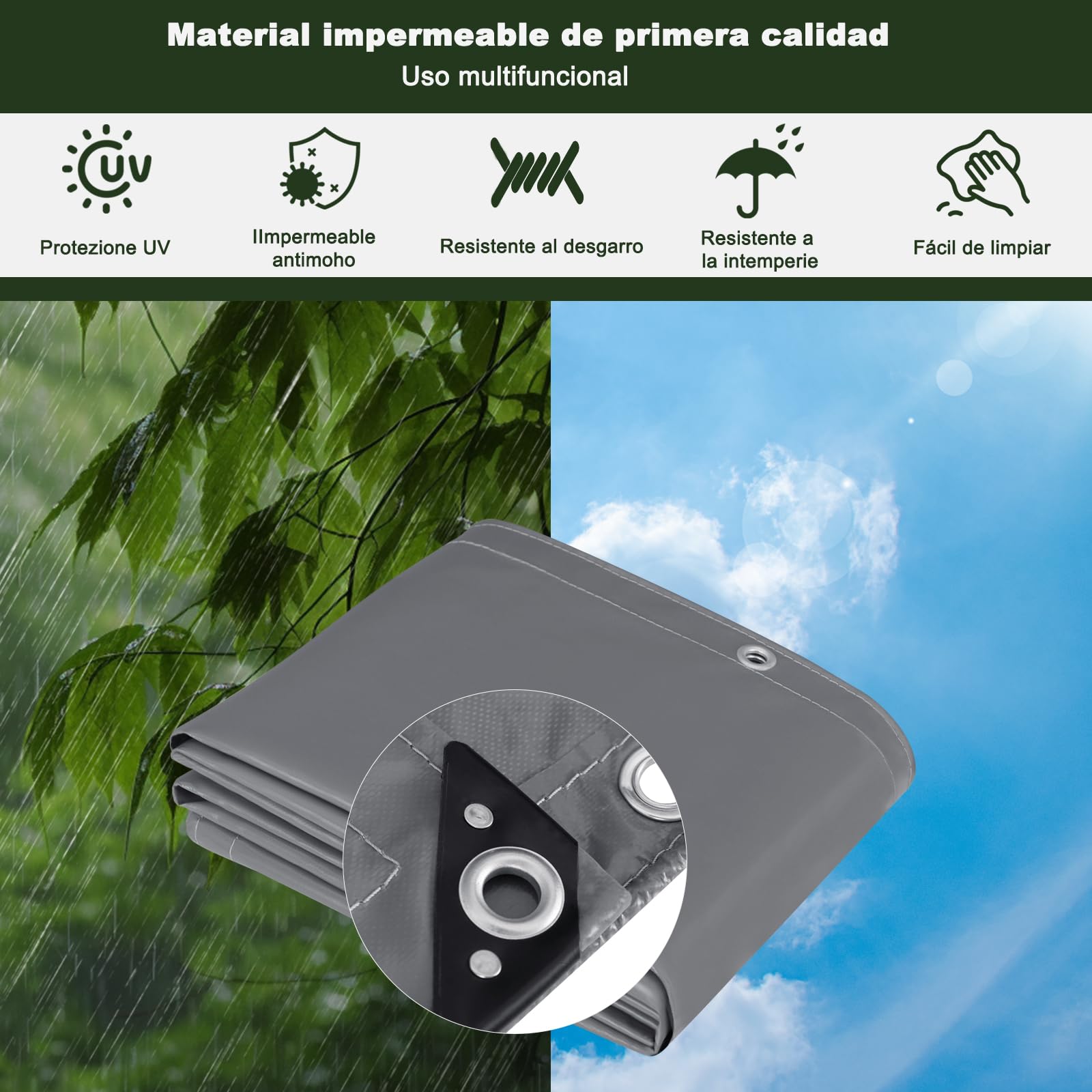 Laneetal Lona PVC Impermeable Ultra Resistente 4x6m Gris Oscuro