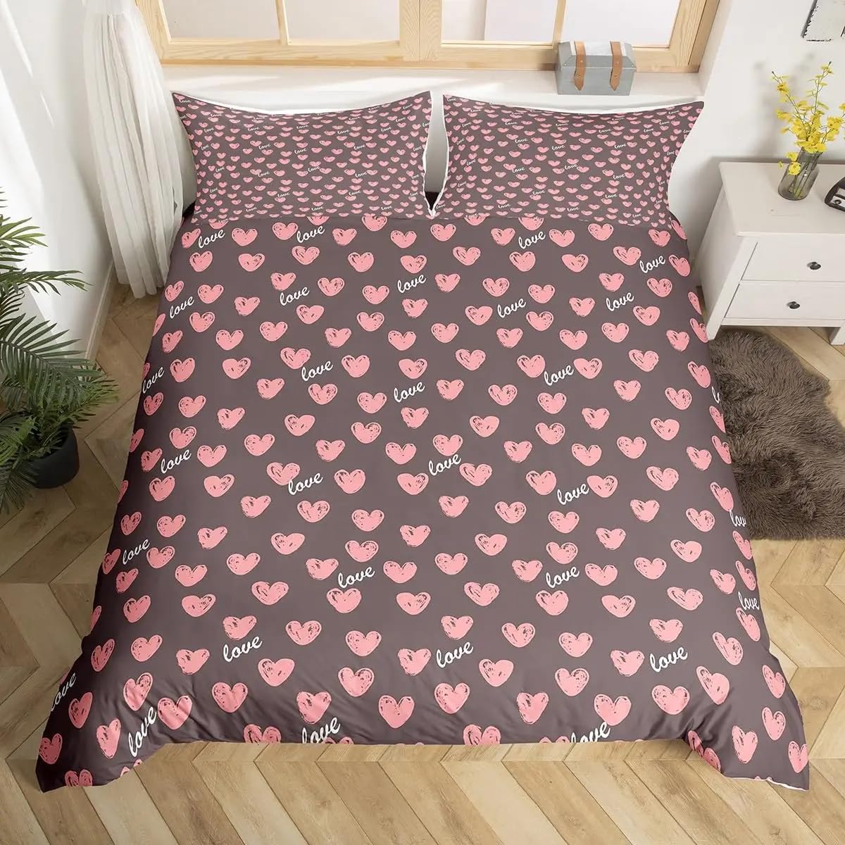 Housse de couette rose cœur graffiti 140x200 pour illuminer une chambre d'ado moderne