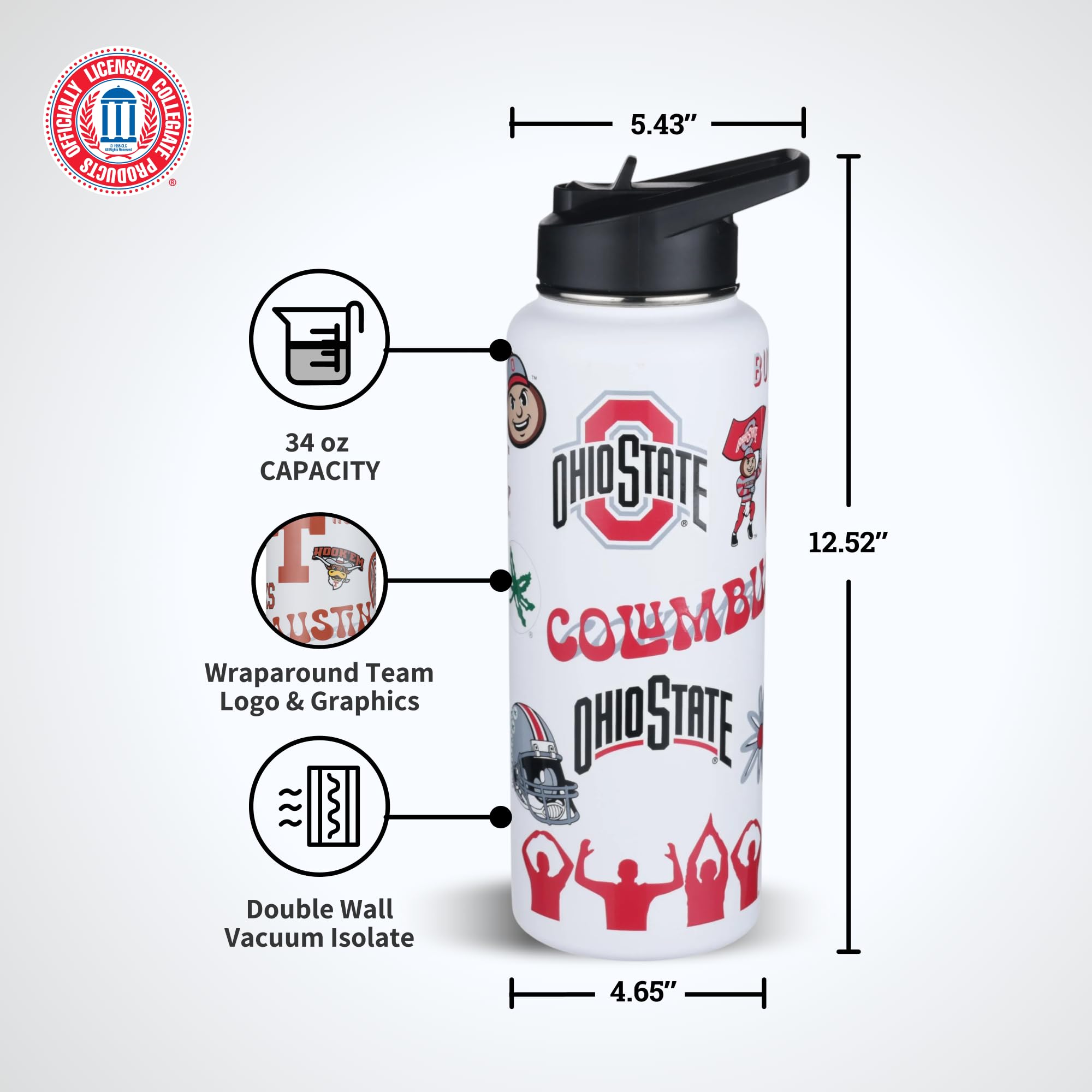 The Memory Company Offiziell lizenzierte Team-Spirit-Trinkflasche, doppelwandig, isolierter Edelstahl, BPA-frei, breite Öffnung für einfaches Befüllen und Reinigen, Team-Farbe