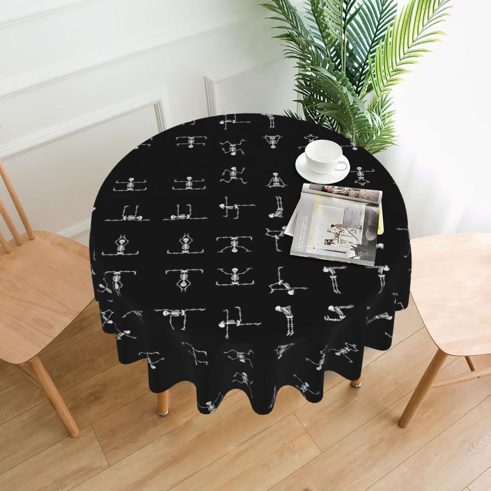 VCzsdff Skull Yoga Print Stain Resistant Round Tablecloth 60in Family Friendly Polyester Cloth for Kids Meals