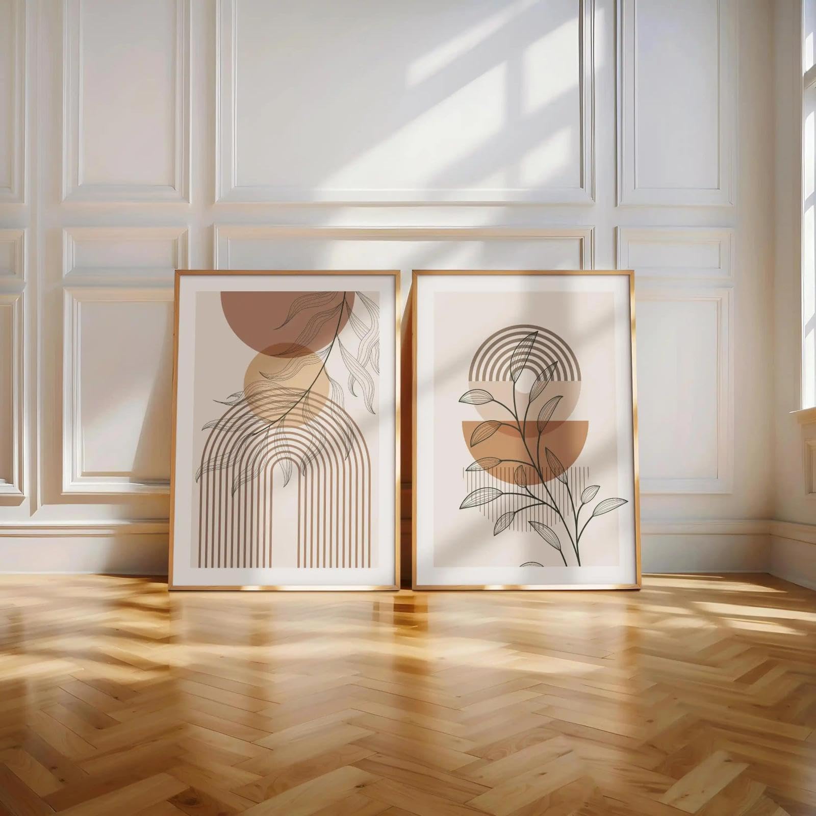 Baibexing Abstract Botanical Arch Beige Canvas Painting Poster And Prints Wall Art Picture For Living Room Home Decor 60X80Cmx2Pcs Unframed