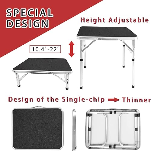 Miniatura 3 de Mesa pequeña plegable de aluminio, altura ajustable, mesa de campamento portátil ligera para picnic, playa, al aire libre e interior (negroB)