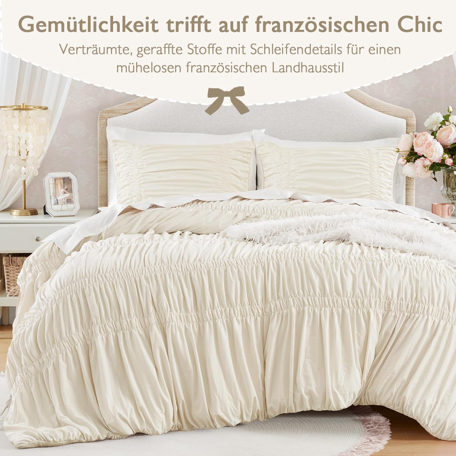 Sedefen Seersucker Bettwäsche 220x240 Beige Mädchen Geraffter Shabby Chic