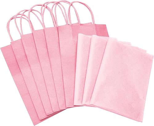 Miniatura 7 de DjinnGlory Paquete de 24 pequeñas bolsas de regalo de papel rosa con asas y 24 papel de regalo de seda rosa para cumpleaños, boda, baby shower,