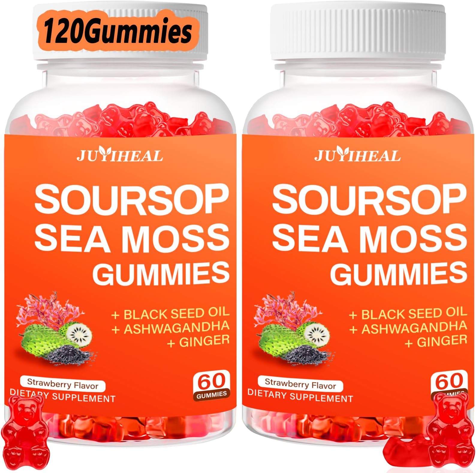 10-in-1 Soursop Graviola with Sea Moss Gummies, Soursop Leaves Extract with Vitamin C, Zinc for Immunity and Antioxidant, Gluten Free, Vegan 60 Gummies 2Pack
