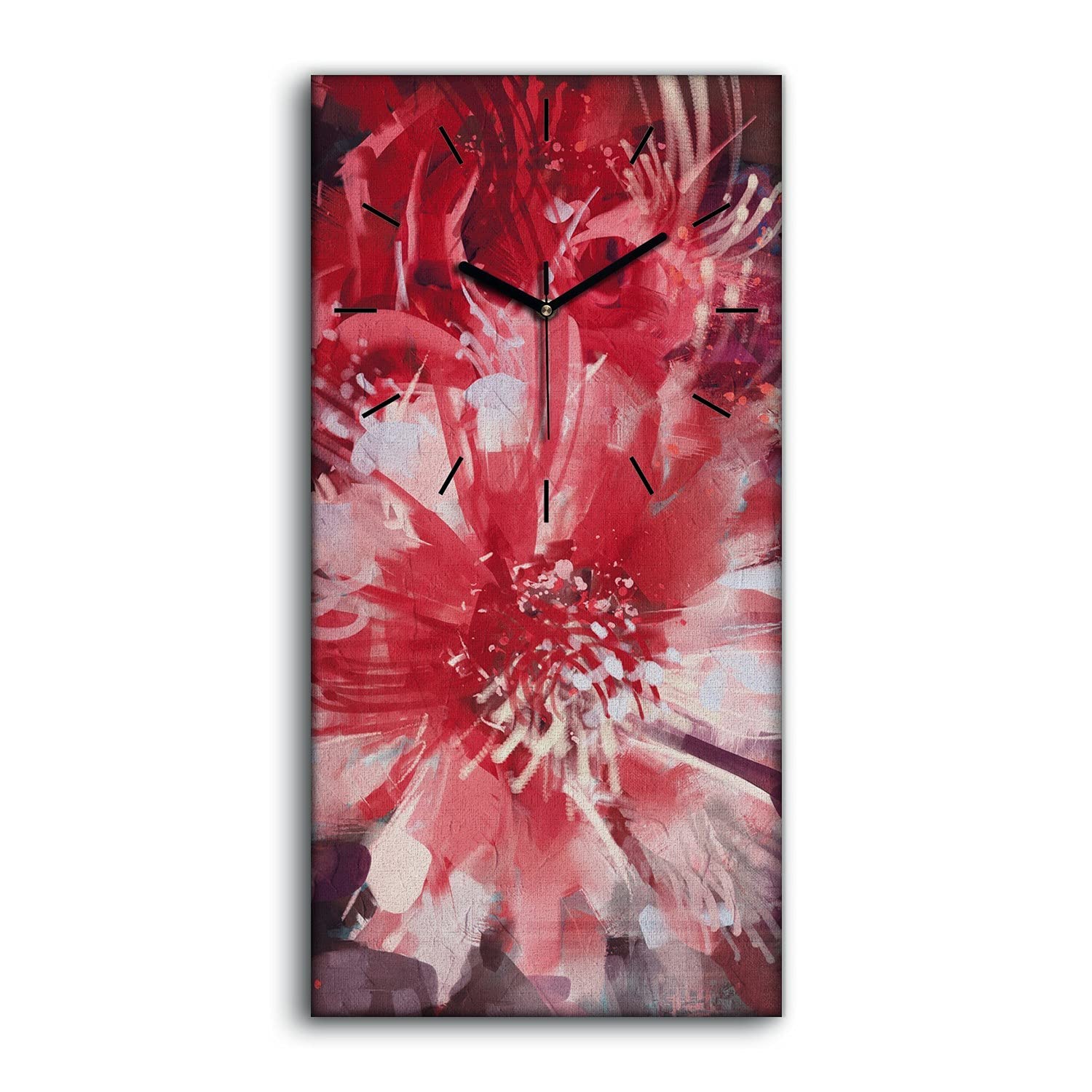 Horloge Murale Salon 30x60cm Fleurs Abstraites Idéale Chambre Silencieuse Toile