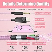 Vista 41 de BENGOO G9000 - Auriculares estéreo para juegos para PS4, PC, Xbox One PS5, cancelación de ruido, auriculares sobre la oreja con micrófono, luz LED