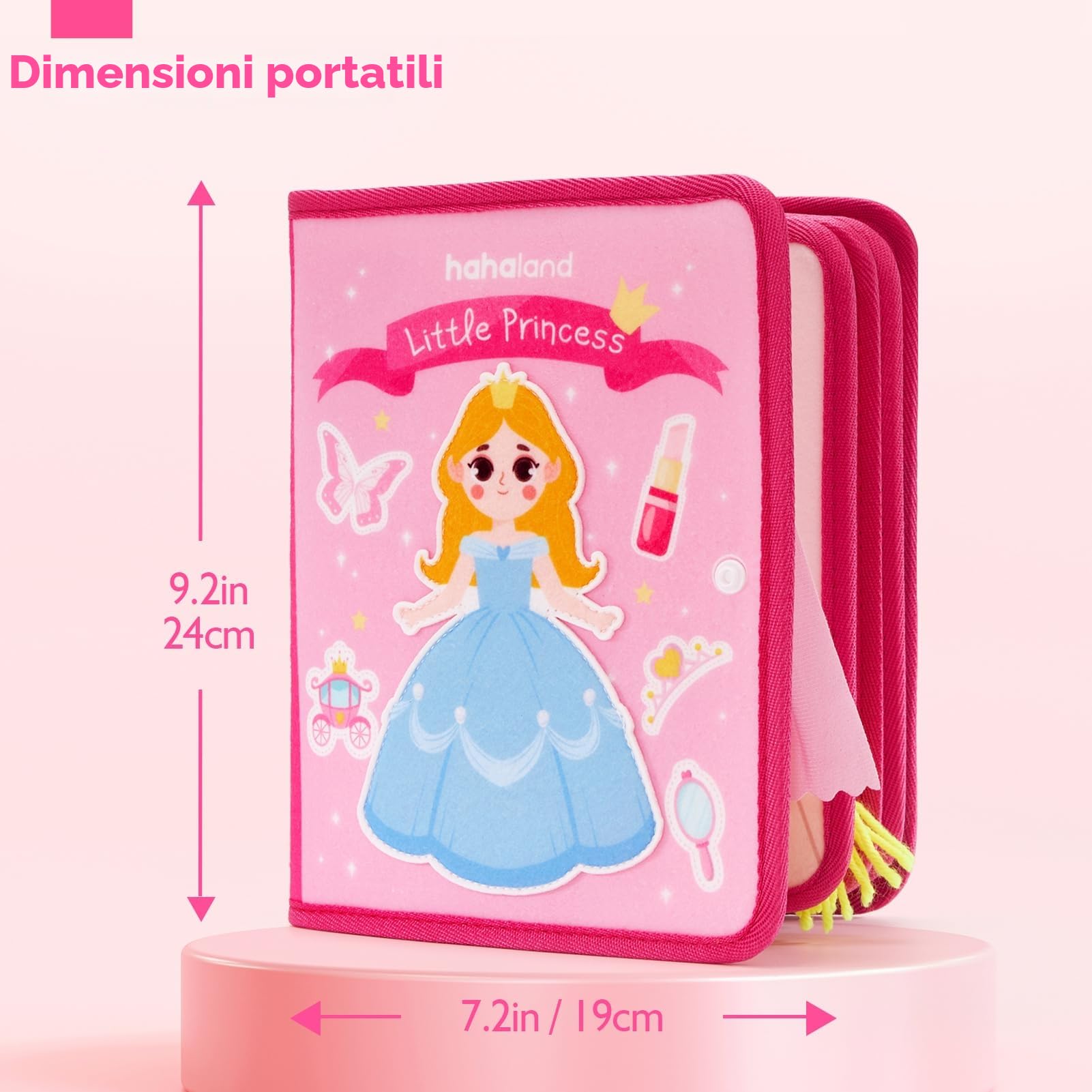 hahaland Busy Board Principessa Bambina - Libro Interattivo Pannello di Feltro Montessori Book - Giochi attività Tavolo Bimba Regalo di Compleanno 3-5 Anni | Regalo per bambina di 3 anni, giocattolo da viaggio per bambini in feltro silenzioso per attività