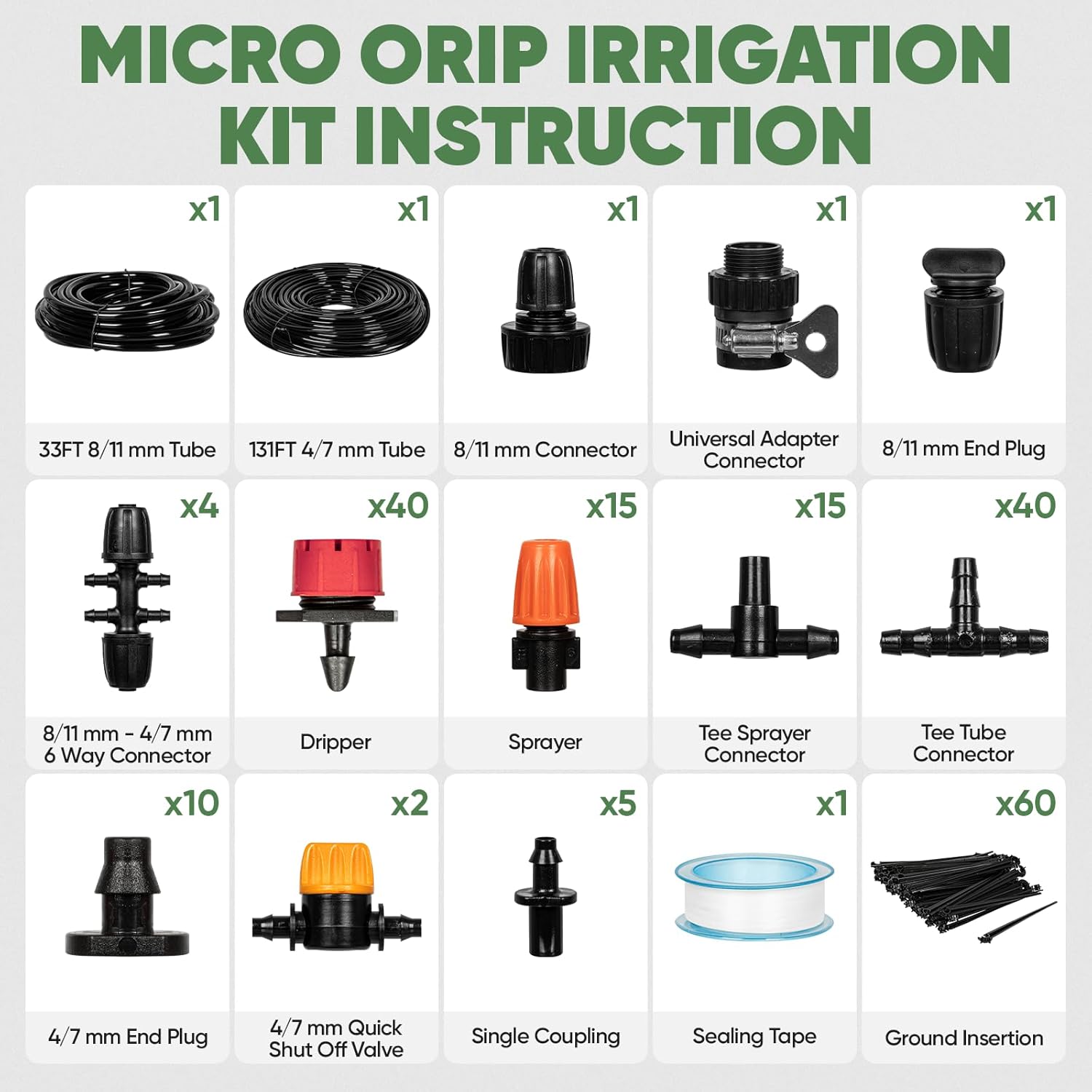 OnBrand 164FT Drip Irrigation System, Quick-Connect Garden Irrigation System Kit for Raised Flower Bed, Vegetable Garden, Pots, Automatic Garden Watering System with Tubings and Complete Accessories