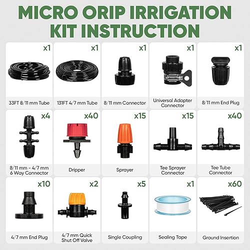 Miniatura 2 de OnBrand Sistema de riego por goteo de 164 pies, kit de sistema de riego de jardín de conexión rápida para cama de flores elevada, huerto, macetas,
