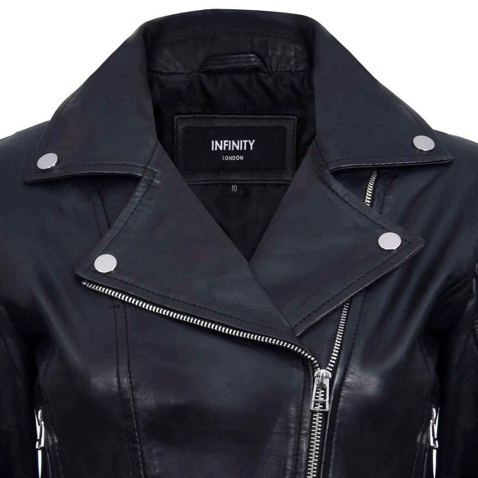 Infinity Leather Chaqueta de Cuero Para Mujer Clásico Estilo Motorista Chaqueta Marrón