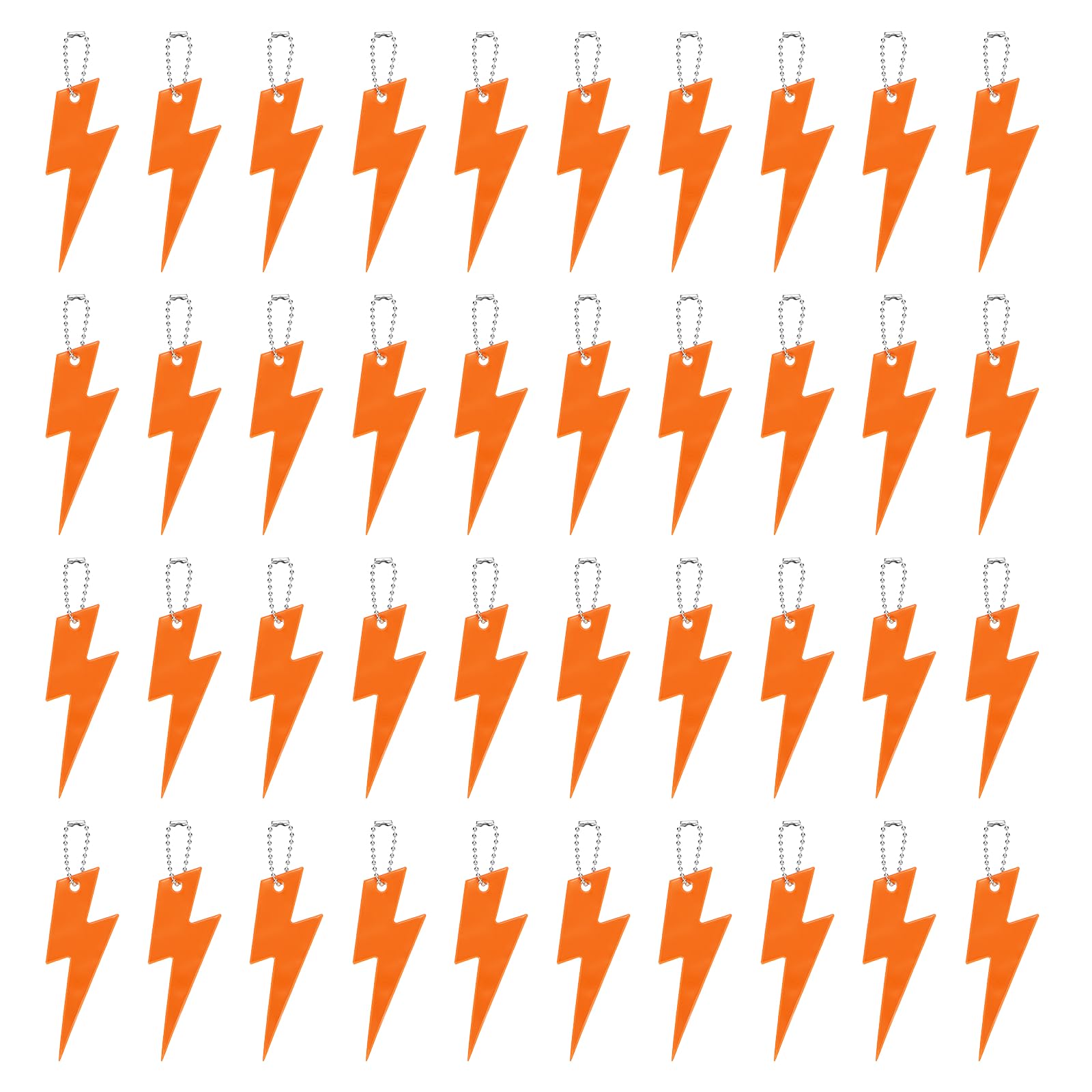 YELARXI Safety Reflector, Reflective Tags Pendant Thunder Shaped Safety Keychain with Chain Orange & 40Pcs - Fitting For(Keychain/Purses/Backpack/Wheelchairs Cycling/Running/Walking)
