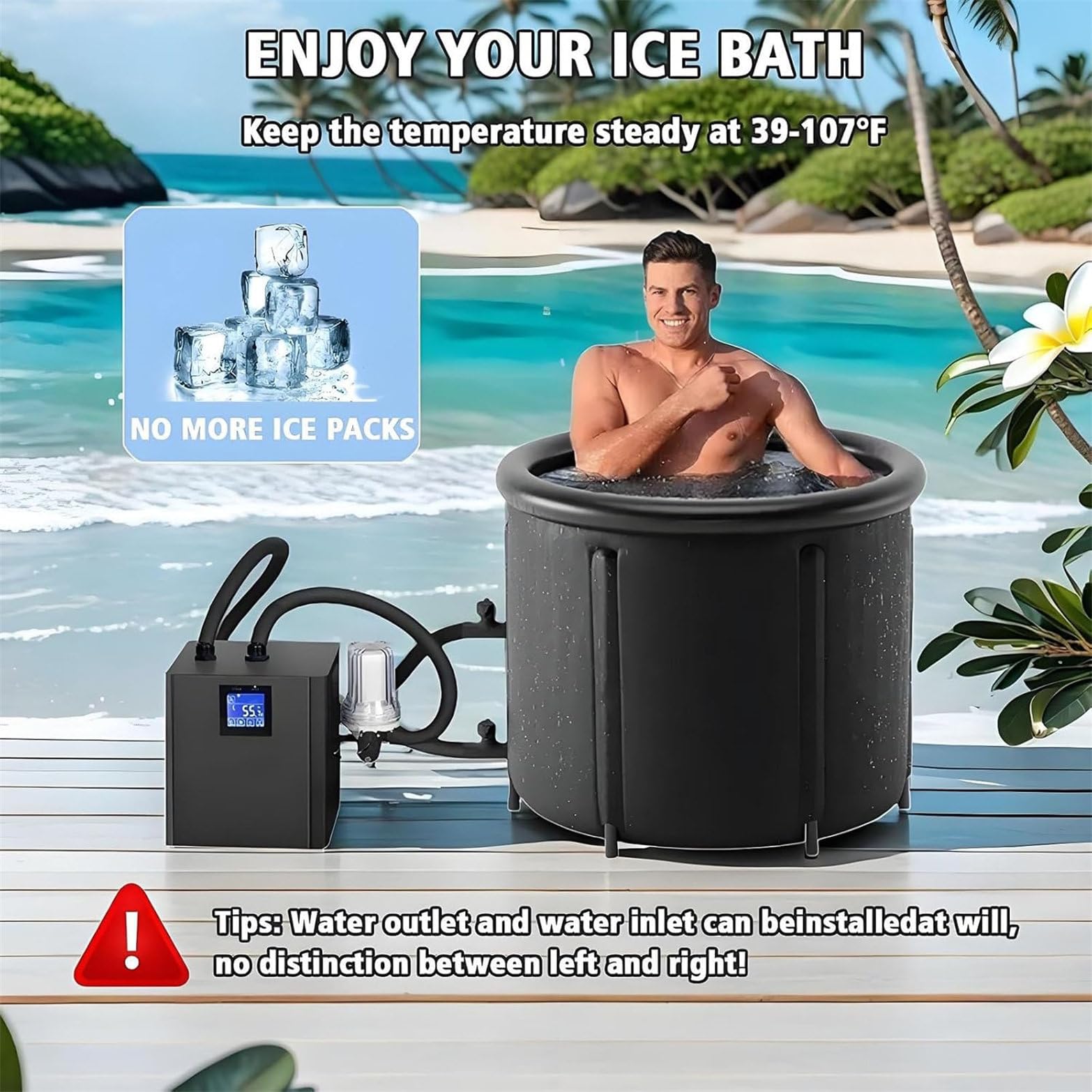 Enfriador de agua de inmersión fría, unidad de 300 litros con filtro y bomba integrados, control remoto para recuperación, enfriador de agua de baño de hielo para atletas y bienestar