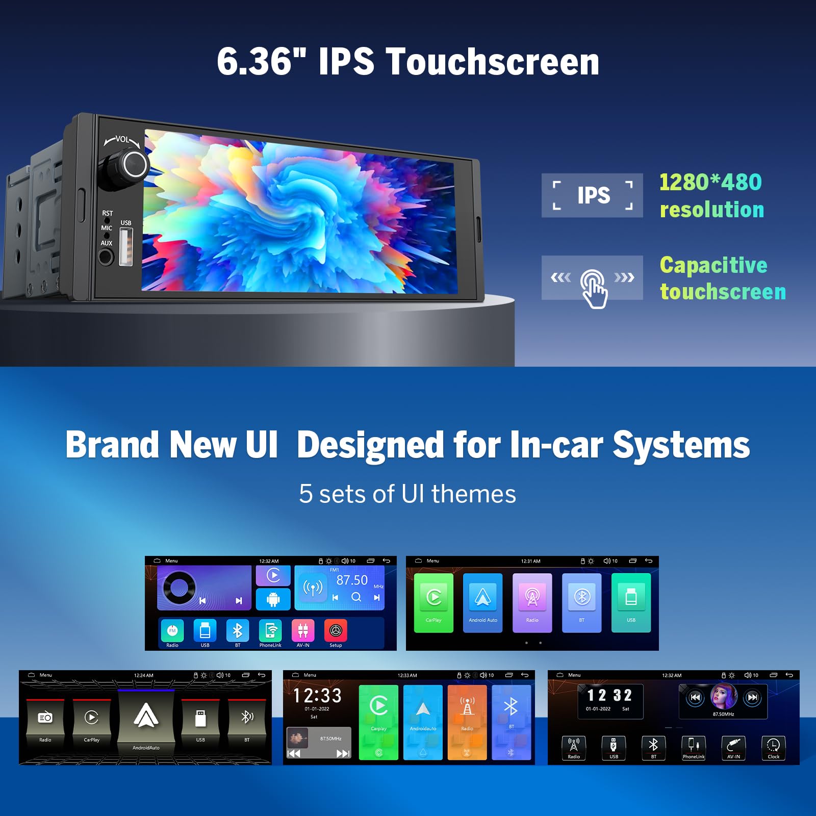 Eonon Radio de Coche Linux de 6,36 Pulgadas con un Solo DIN Carplay Android Auto Pantalla táctil Control de Volumen físico Bluetooth duplicación de Pantalla cámara de visión Trasera 4x48W X3U