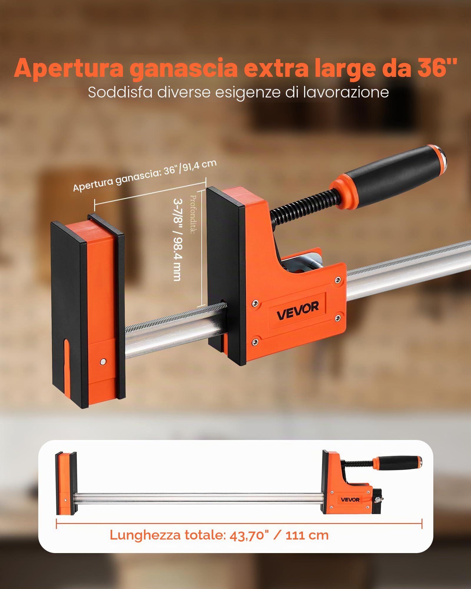 VEVOR Morsetti a Barra per Lavorazione del Legno da 91,4 cm Morsetti a F con Limite di Carico di 680 kg 2 Pezzi, Pressione Uniforme, Plastica ad Alta Resistenza e Acciaio al Carbonio, Arancione