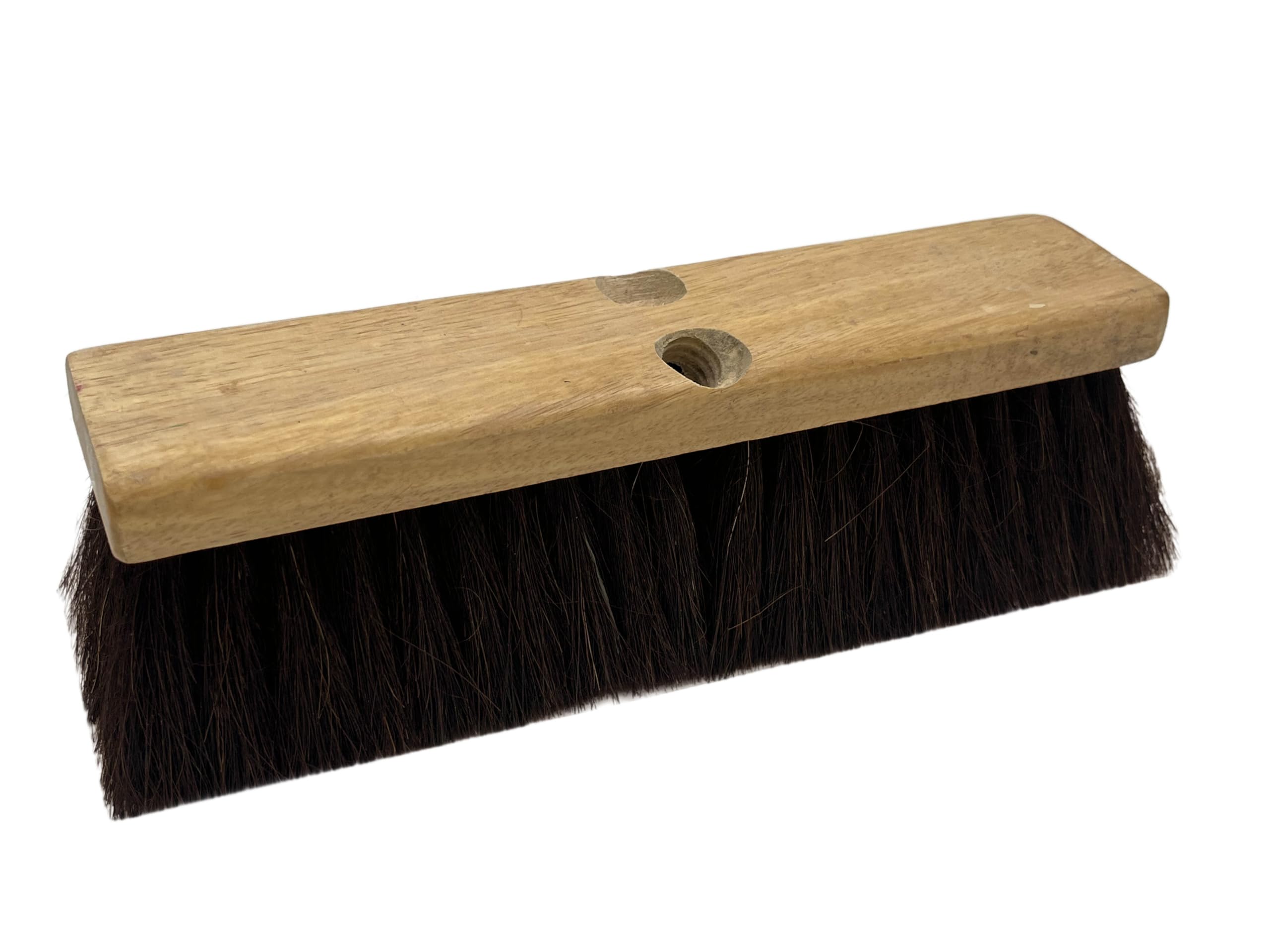 Pure Horsehair Push Broom Head, 12 inches, Heavy Duty Wood Block with 2 Threaded Holes - Clean up Dust and fine Debris for Home or Industrial Use, Fine Premium Bristles