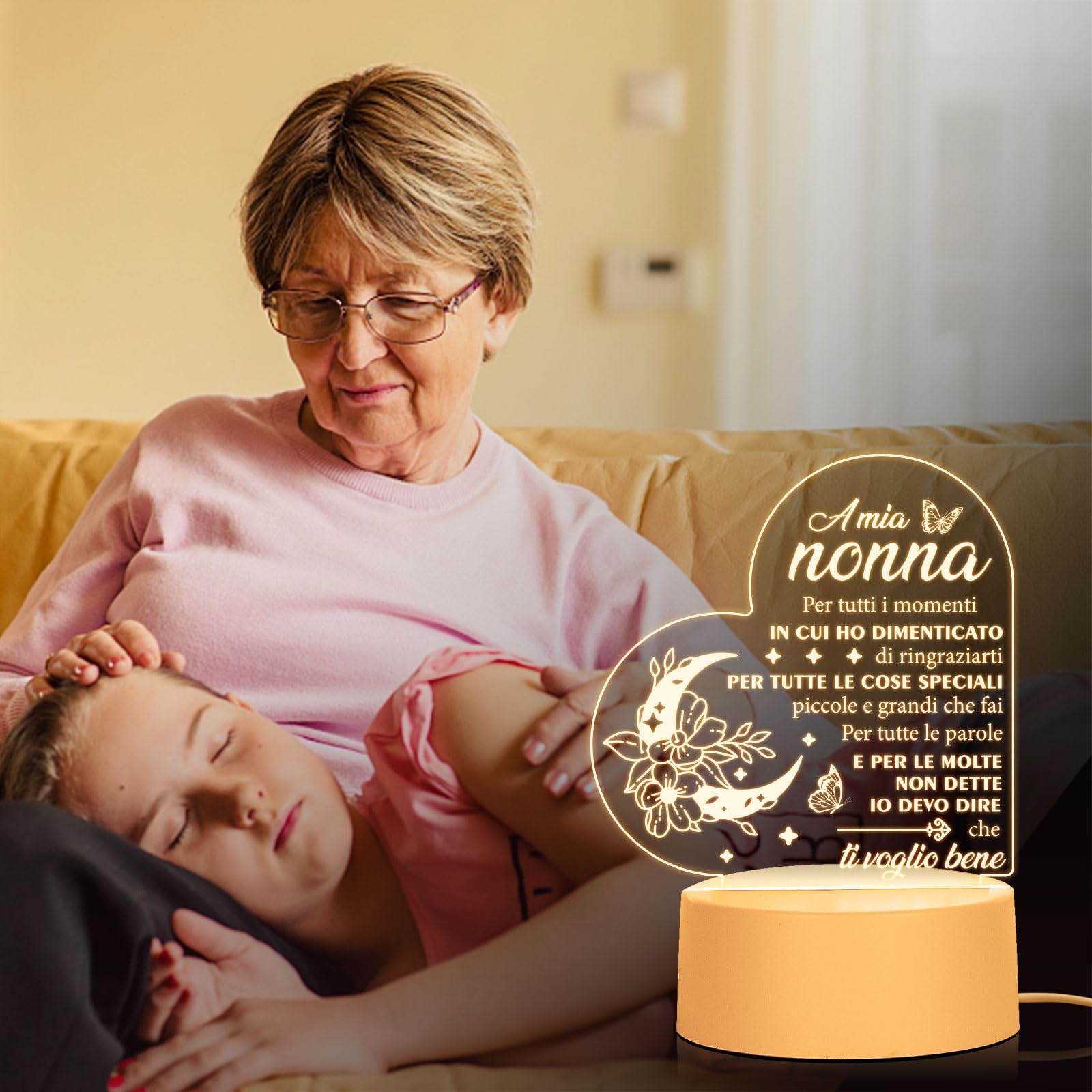 Regalo Nonna, Regalo Nonna Compleanno | Idee Regali Nonna 2026, Regali Festa dei Nonni, Natale, Capodanno, Delicata Luce Notturna in Acrilico