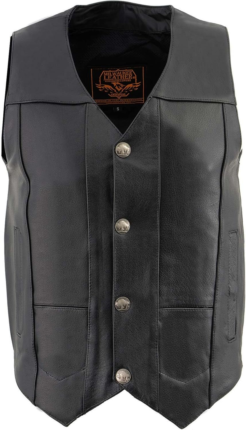 Milwaukee Leather LKM3700 Men's Classic Black Leather Motorcycle Rider Vest w/Buffalo Nickel Snaps Closure - Image 5