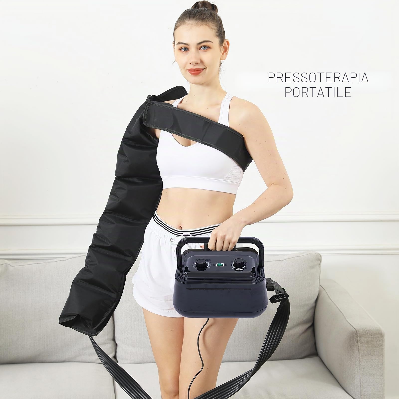 Pressoterapia per Casa | Presso Terapia Massaggiatore Gambe Linfodrenante, 6 Camere Macchinario Pressoterapia Professionale Gambe E Addome Braccio, 8 Intensità + Tempistica