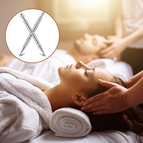 Miniatura 2 de Nuanchu 2 piezas de doble cabeza facial manual pluma de acupuntura herramientas de reflexología acero inoxidable portátil punta de oído punta de