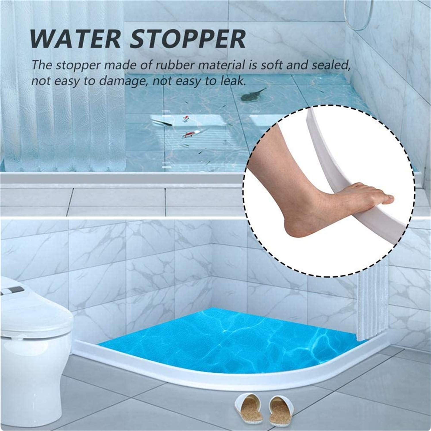 Tira de retención de Agua Junta de Silicona para baño o baño Parada de Flujo de Agua Umbral de Ducha Plegable Barrera de Ducha Ideal para Sistema de retención 180 cm Negro