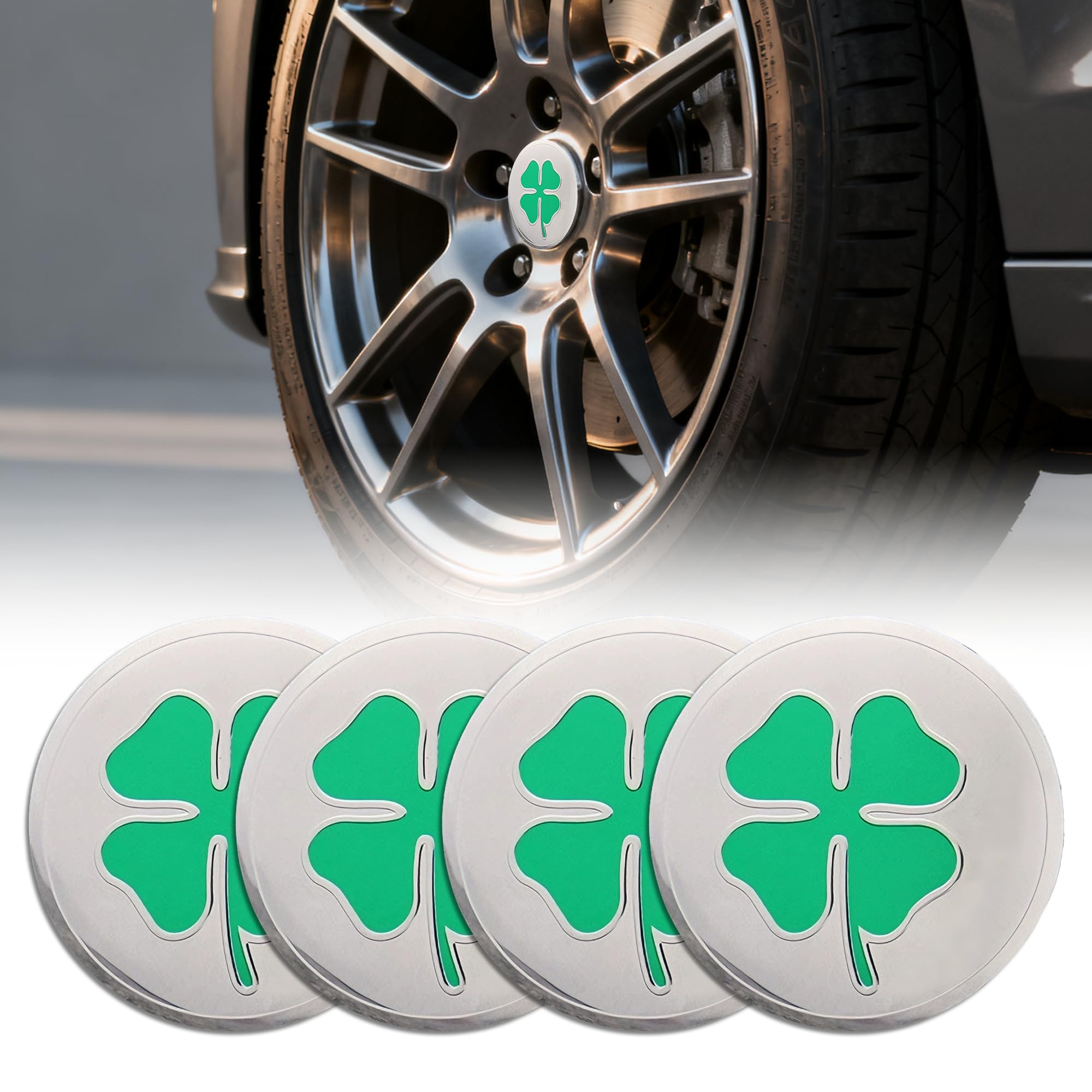 4er Set 56mm Radnabenkappen Aufkleber Vierblättriges Kleeblatt Felgenaufkleber zum Aufkleben, Stylisches Auto Tuning Zubehör als Nabendeckel-Verschönerung, Praktisch Nabendeckel Aufkleber