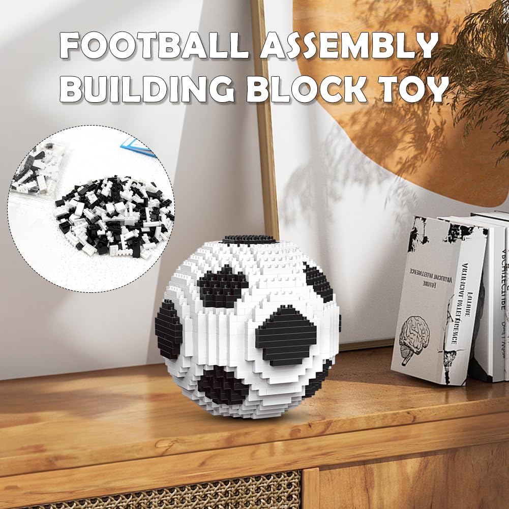 Fussball Bausteine Set 735 Teile, 3D Miniatur Fußball Bildungsspielzeug, Micro Fussball Bausteine Dekoration, Kreatives Konstruktionsspielzeug Geschenk für Erwachsene und Kinder 96x96mm (Weiß) - 3