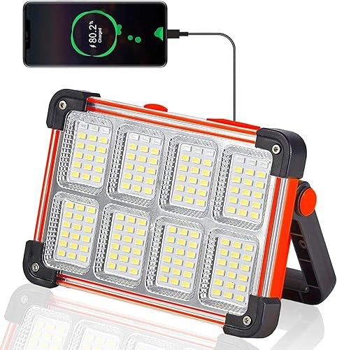 Miniatura 10 de Luz de trabajo solar LED de 120 W, 144 LED 10000LM luz de inundación portátil con soporte, 4 modos recargables, luz de trabajo al aire libre