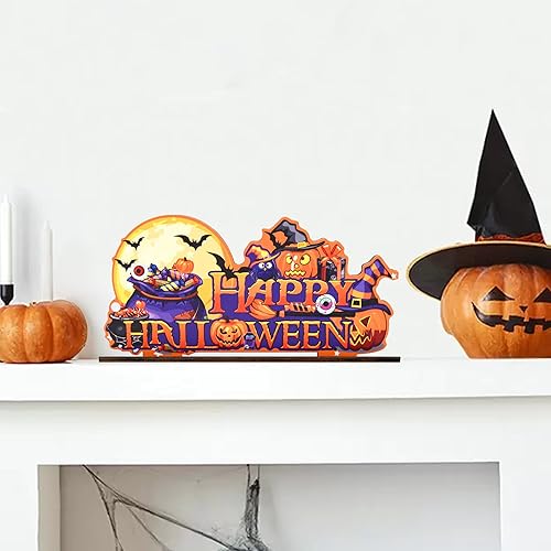 Miniatura 4 de Decoración de mesa de Halloween de madera, decoración de centro de mesa de Halloween, incluye murciélagocaramelocalabazafantasmasombrero de