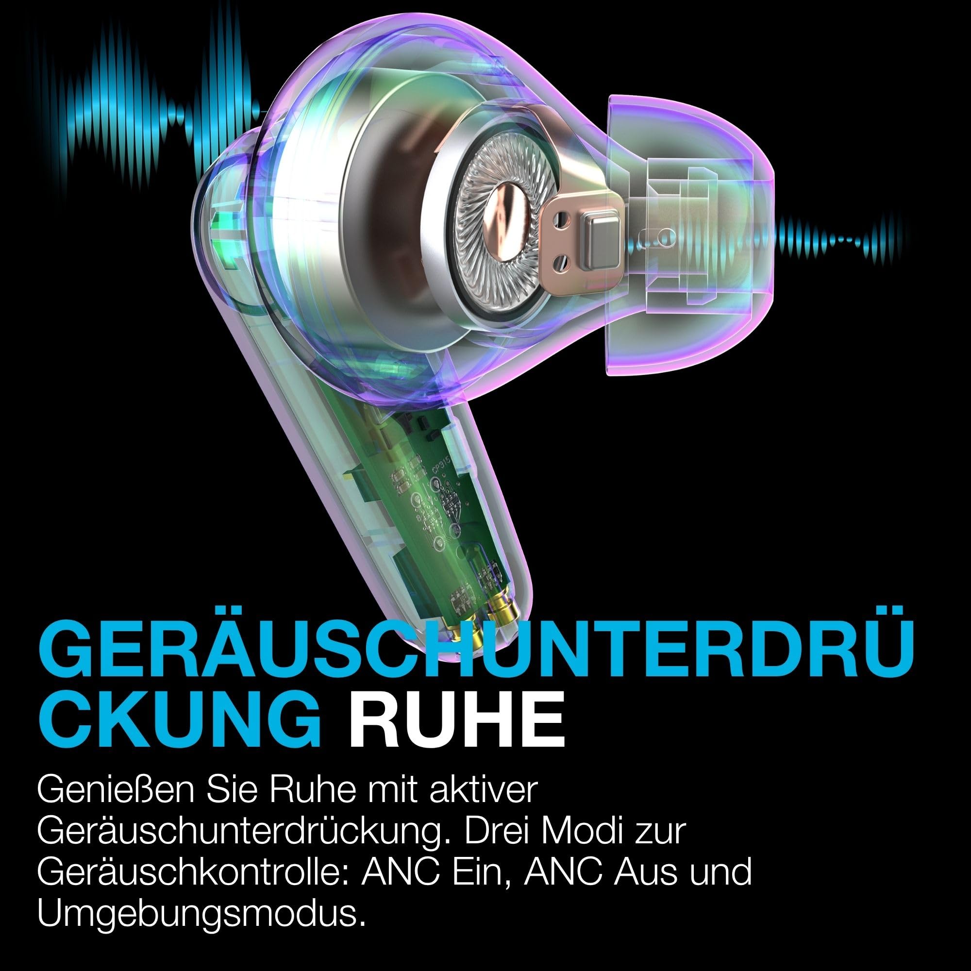 JLab Go Pods ANC In-Ear Kopfhörer Bluetooth mit Noise Cancelling - Kabellose Earbuds mit 26+ Std. - Hybrid-Geräuschunterdrückung, Multipunt, IP55, Sound per App einstellbar, klare Anrufe, Schwarz