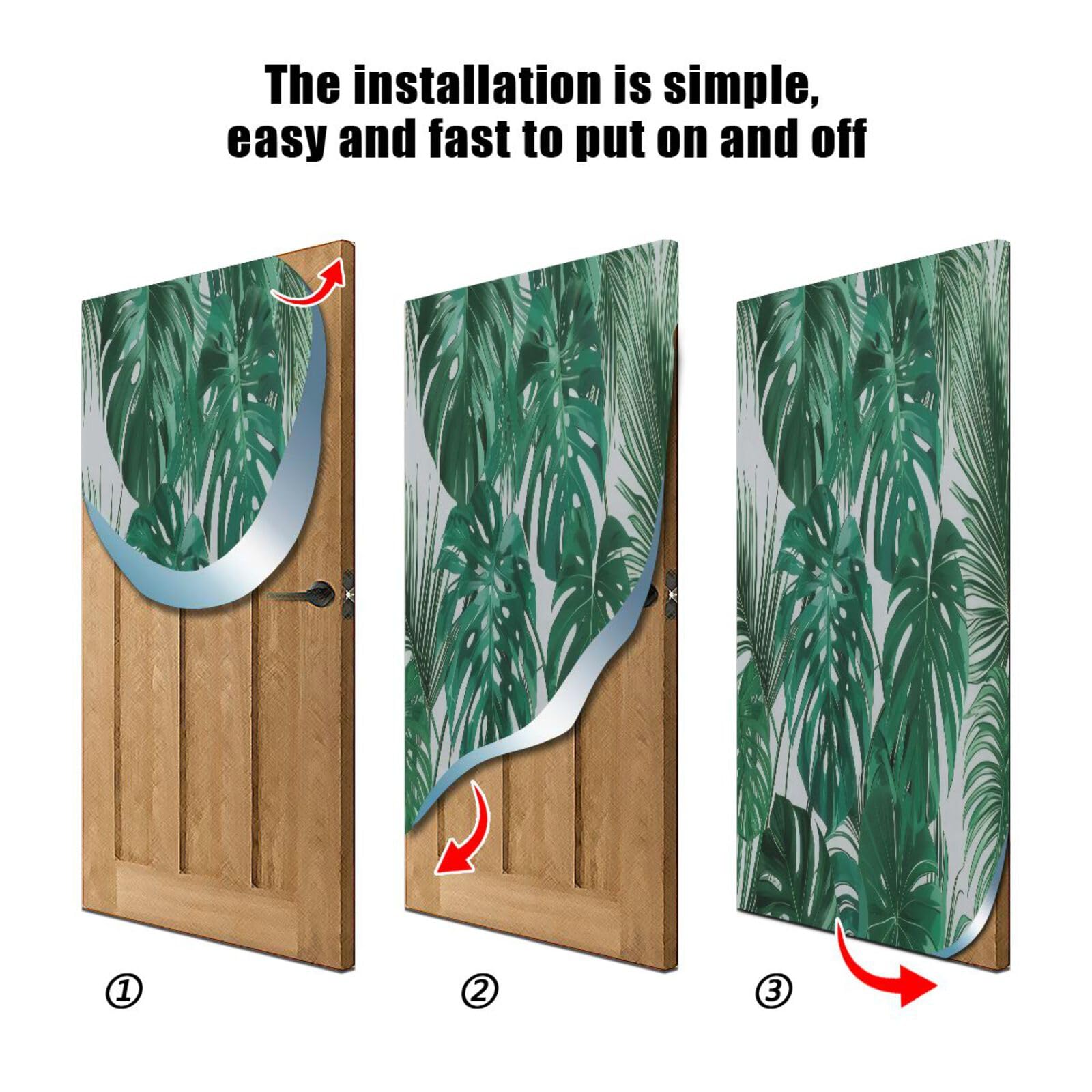 FLildon Green Tropical Plant Leaves Door Cover Decoration, Party Accessory Porch Decor for Festive Ornament Room Door Covers 32 x 79 Inch