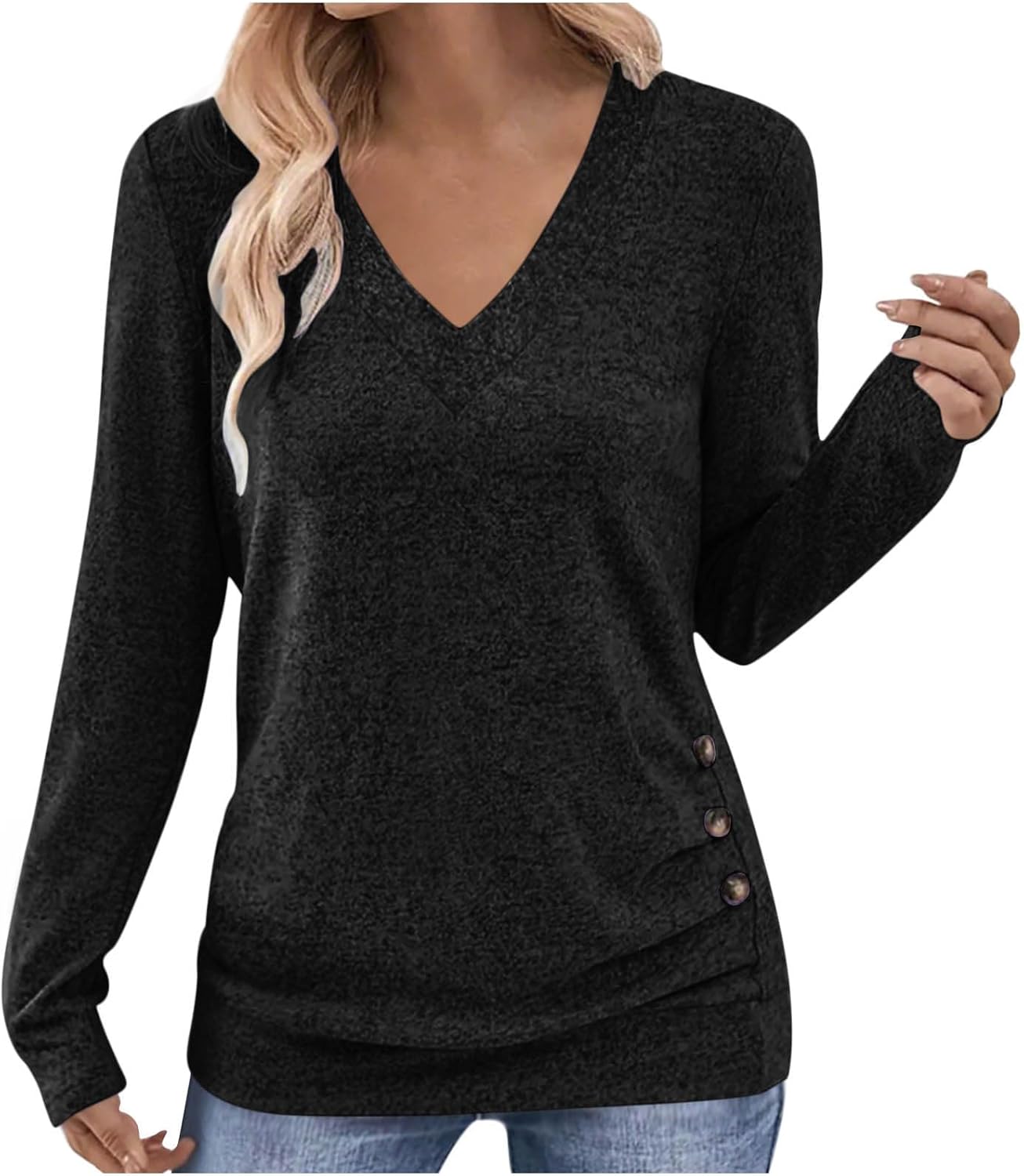 Womens Fall Long Sleeve Tunic Tops for Leggings V Neck Button Casual Blouse Sweatshirt Sweaters Outfits Winter Clothing