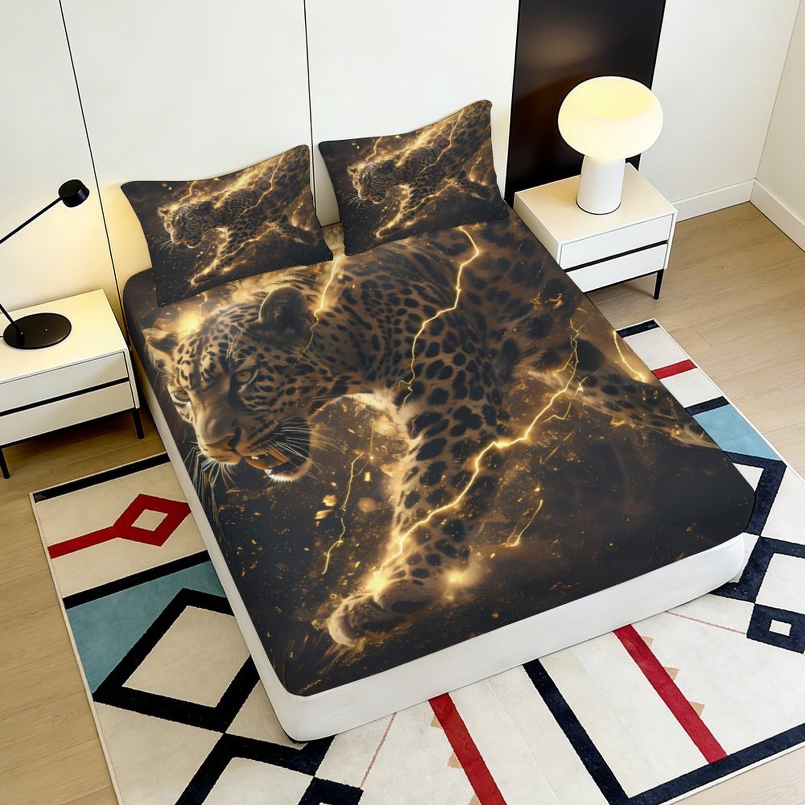 Lenzuolo con stampa leopardata 3D, in microfibra, antiscivolo