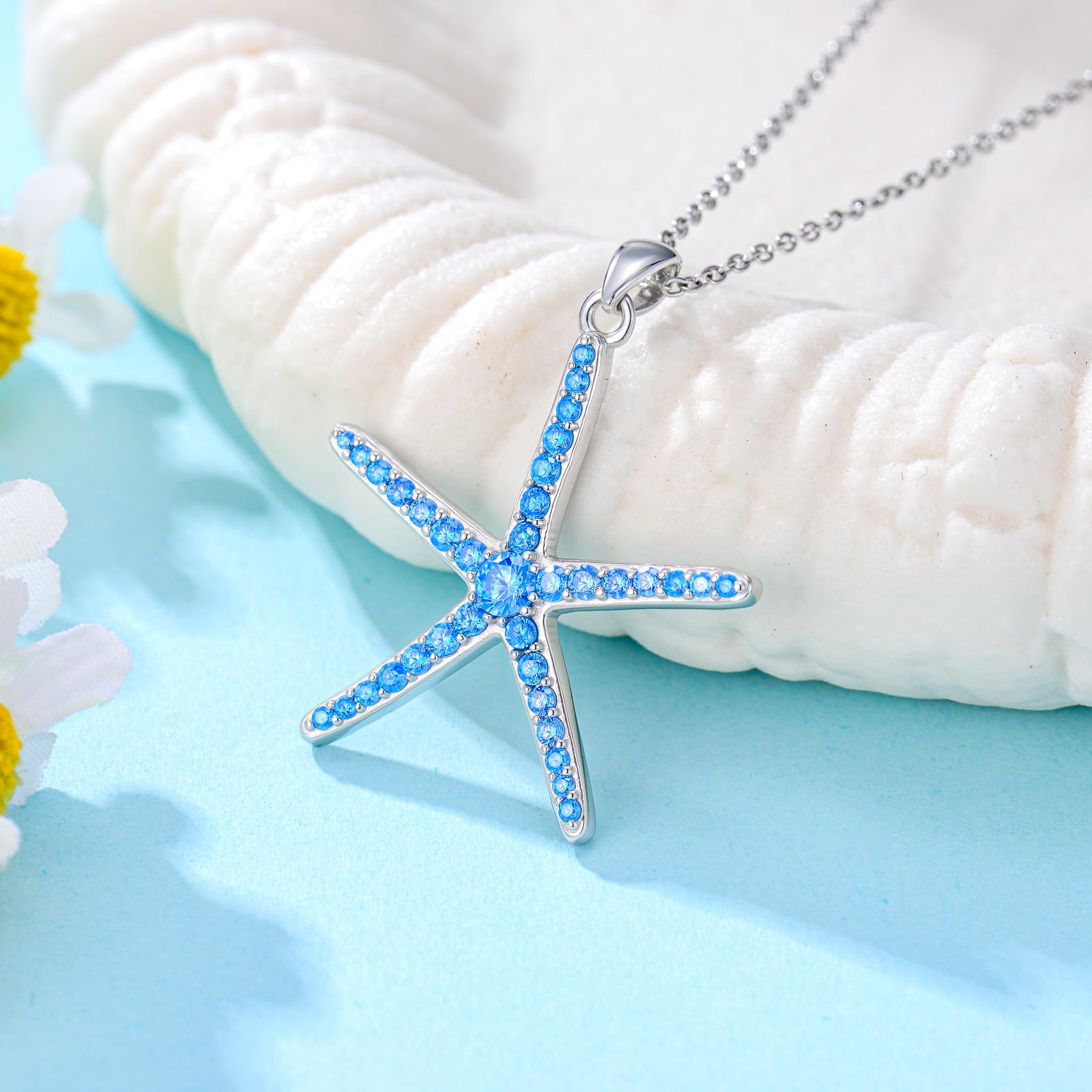 Collar de estrella de mar de plata de ley 925 con colgante de estrella de mar, regalo de cumpleaños, Navidad para mujer