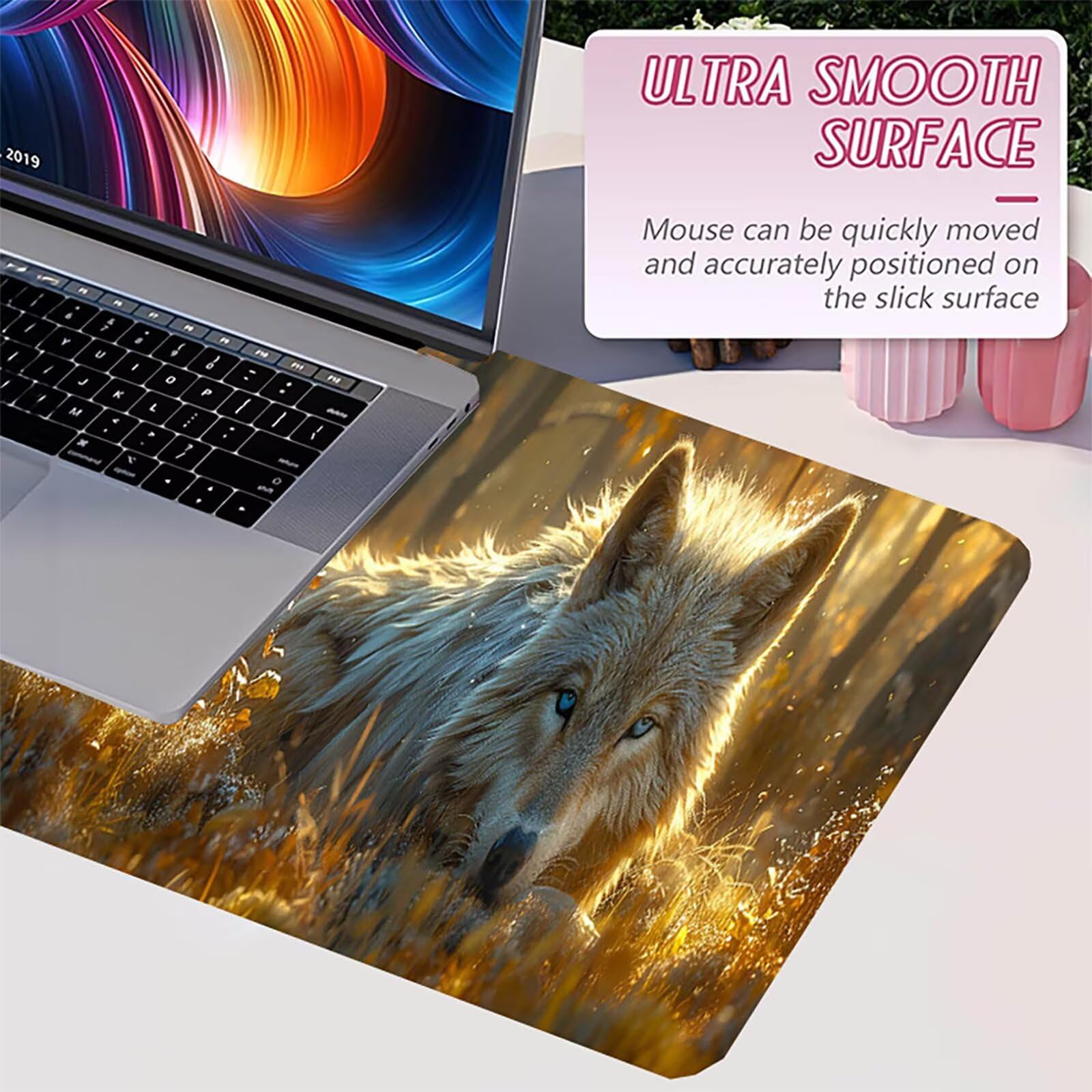 Tappetino Mouse XXL 1500 x 800 mm, Tappetino Mouse Lupo, Gaming Mousepad Migliorare la Velocità e la Precisione, Mouse Pad con Base in Gomma Antiscivolo, Ufficio Accessori Gaming, Bianco 0-5832