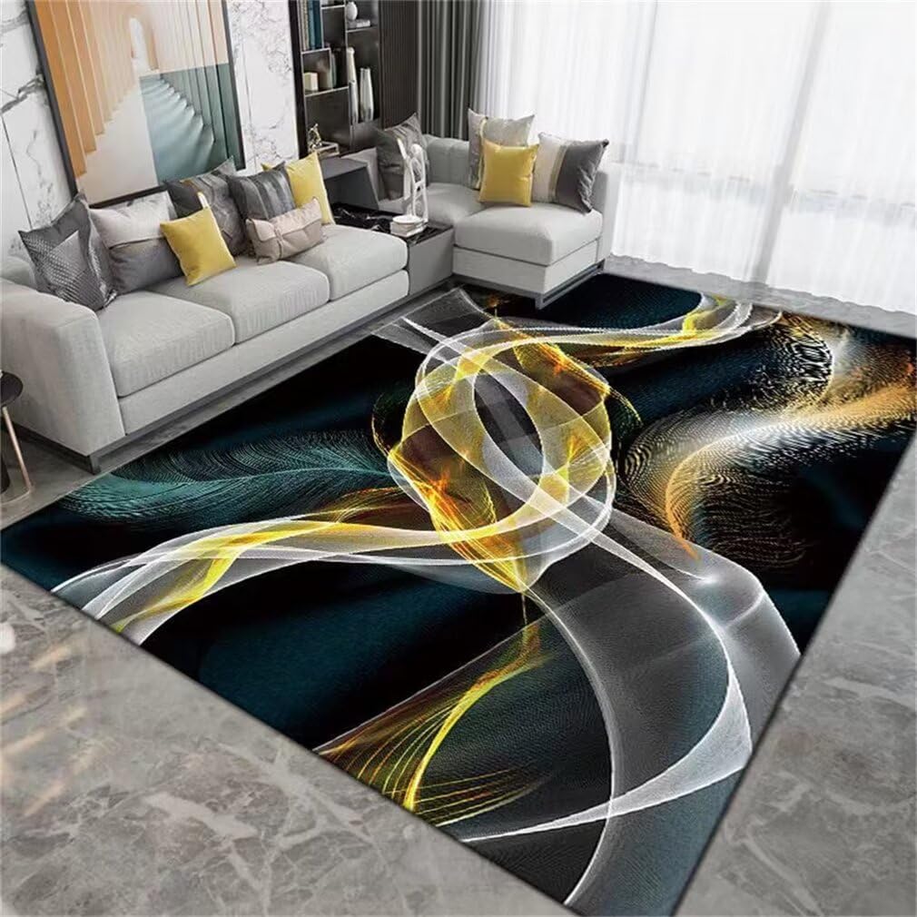Tapis de salon jaune 100x210 cm résistant aux taches et lavable