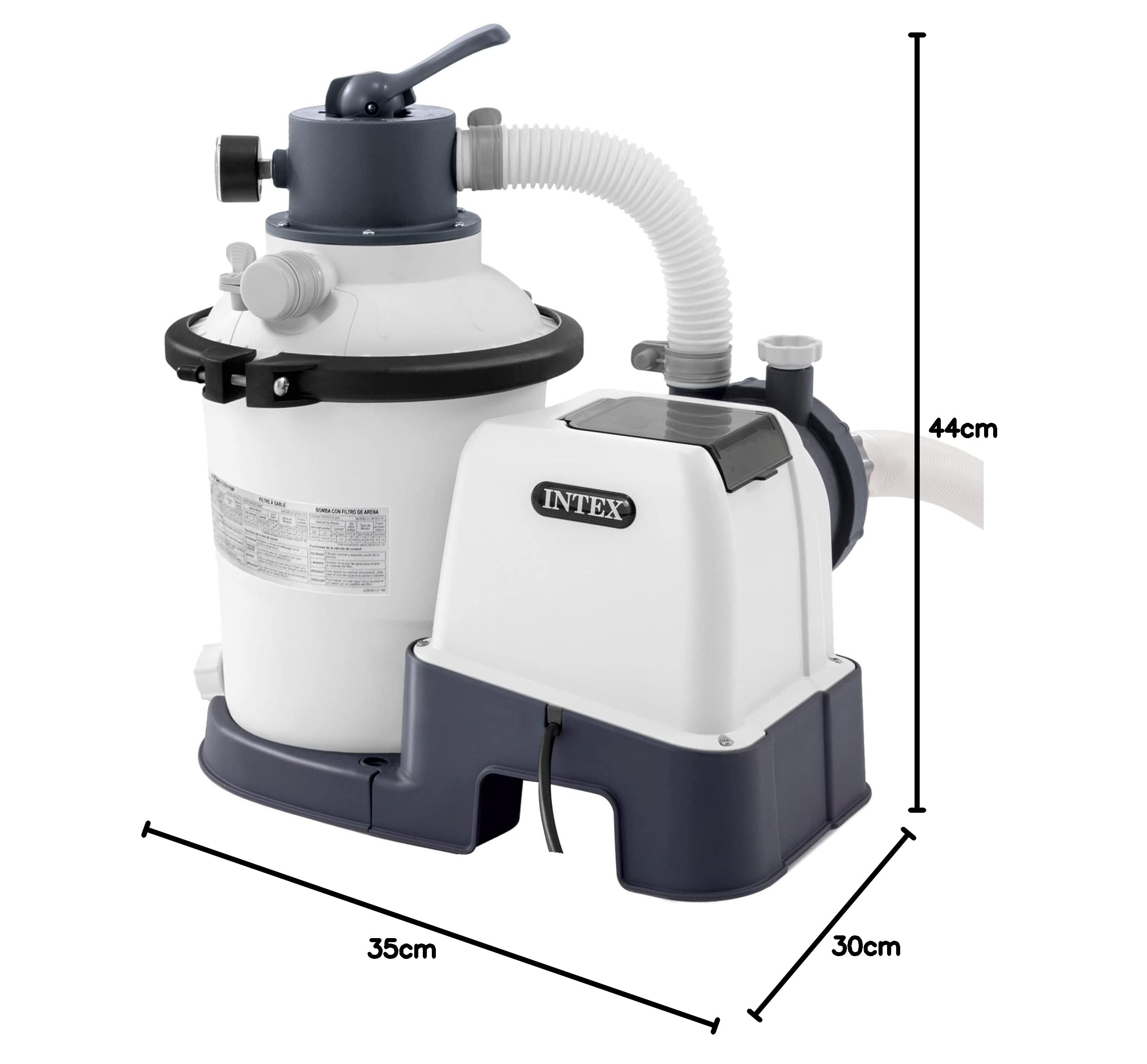 Intex 26642 – Pompa Filtro a Sabbia Krystal Clear, Flusso d'Acqua 3500 L/h, Flusso di Sistema 2000 L/h, Plastica, Bianco