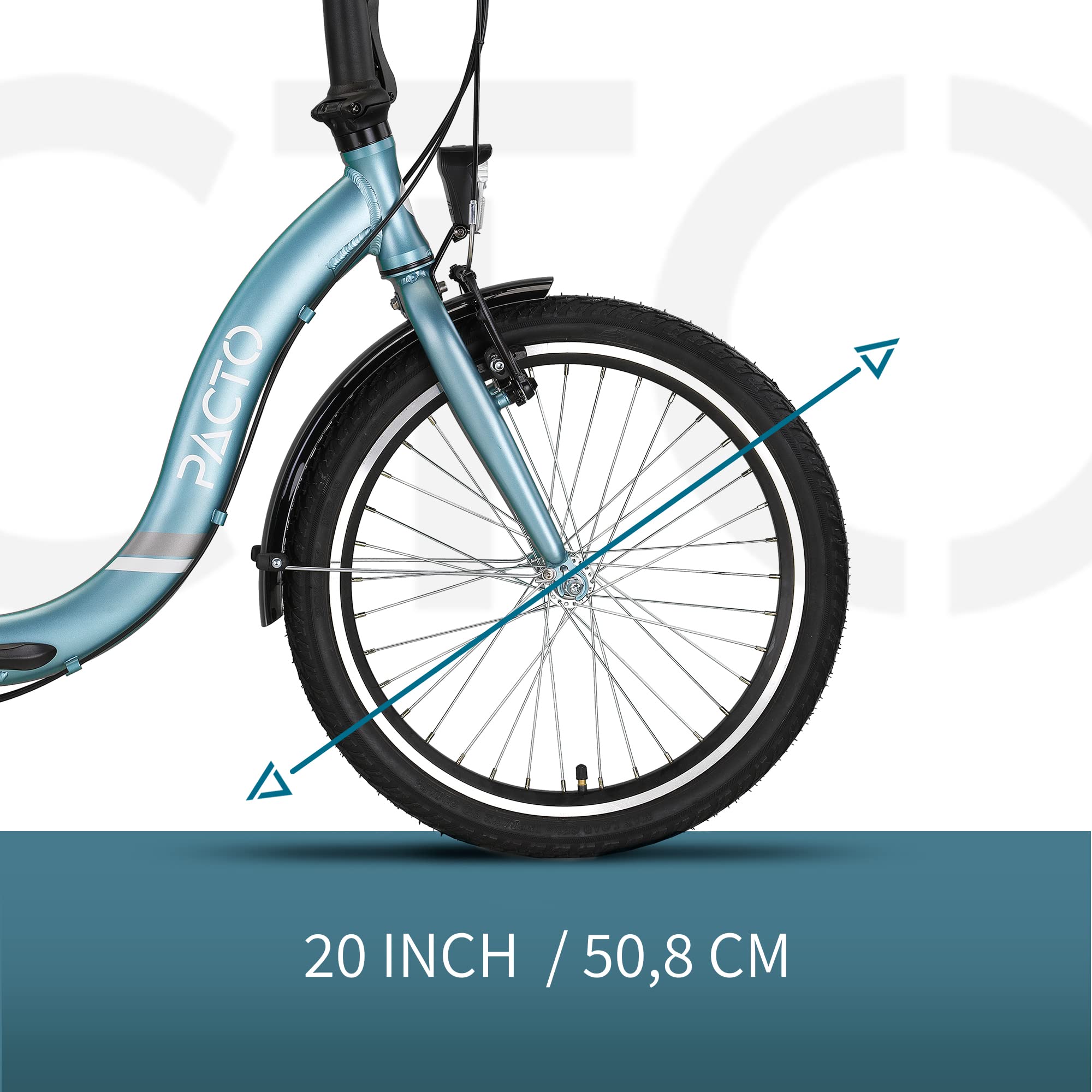 PACTO Seven Klapprad 20 Zoll mit Schnelles Faltsystem (10 Sek), Aluminiumrahmen, Leichtgewicht (14KG), Shimano 3 Gänge, 2 Handbremsen und LED-Licht
