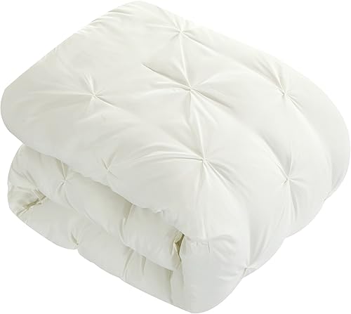 Miniatura 3 de EVOLIVE - Juego de 4 piezas, plisado, juego de edredón alternativo con pompón, Poliéster & Mezcla de poliéster, Crema, gemelo