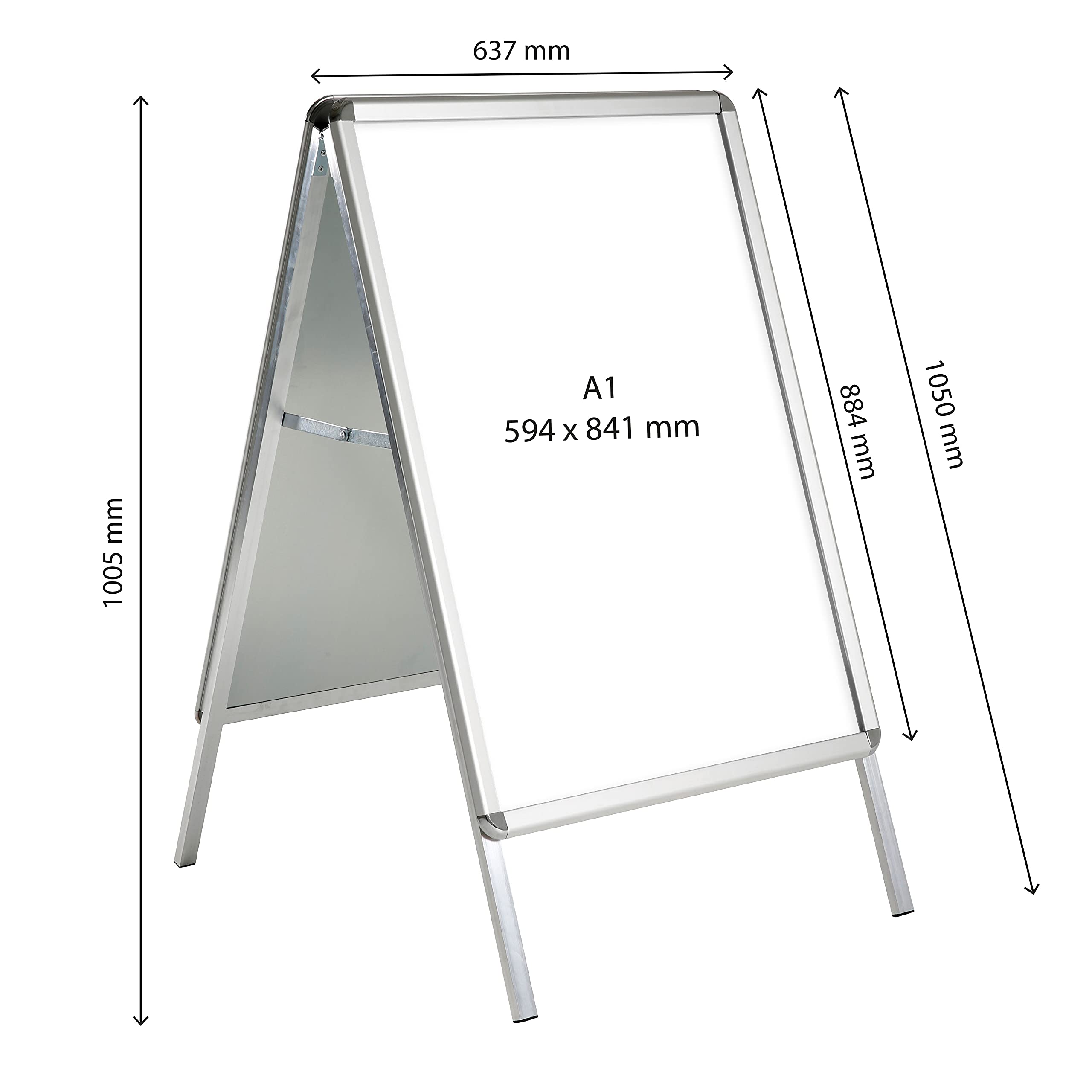 Caballete Publicitario Exterior Impermeable DIN A1 | Porta Carteles de Aluminio con Perfil de 32 mm | Con Orificios de Drenaje y 2 Láminas Antirreflectantes