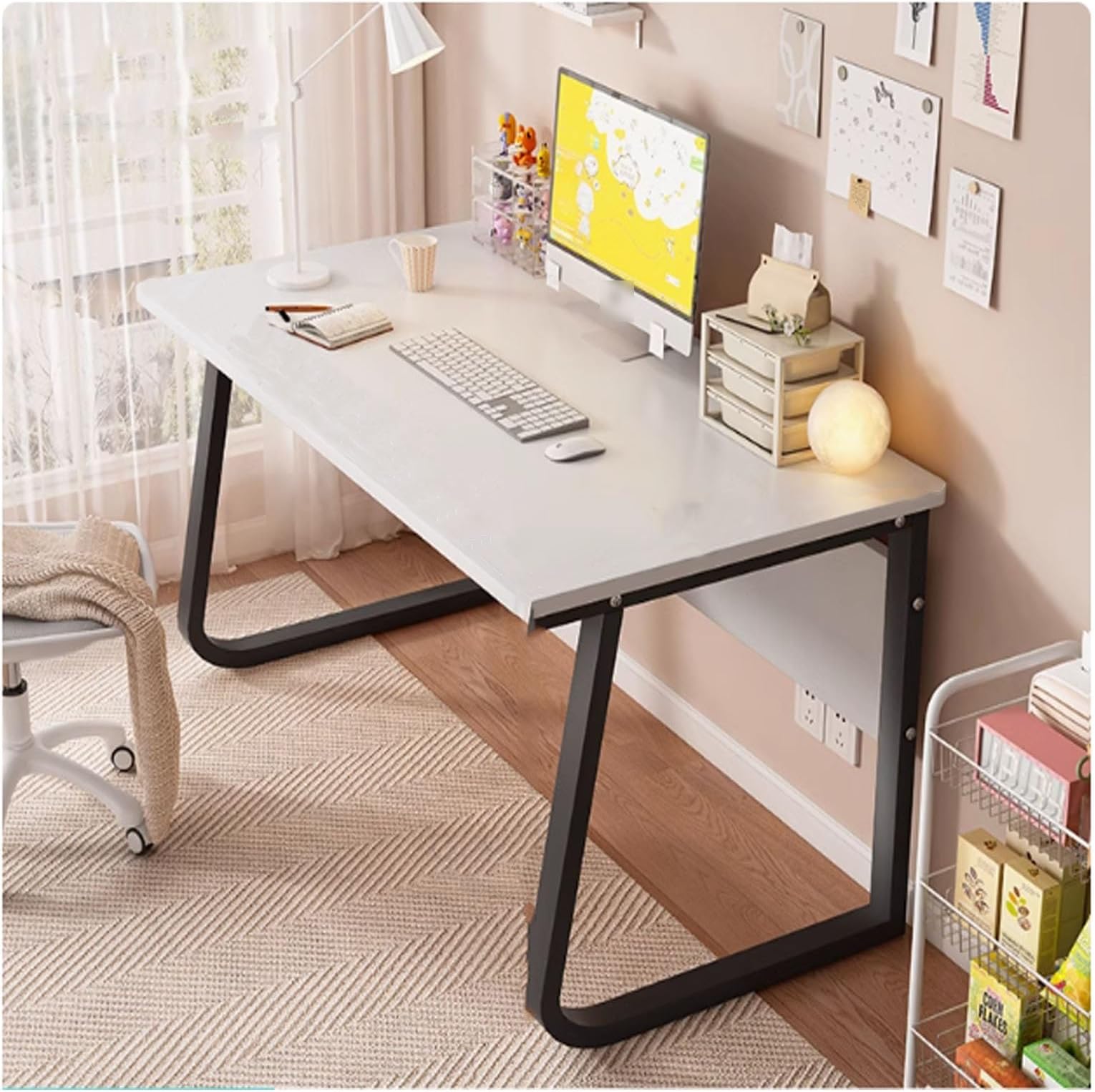 Computer Desk with U-Shaped Metal Bracket for Home Office and Study