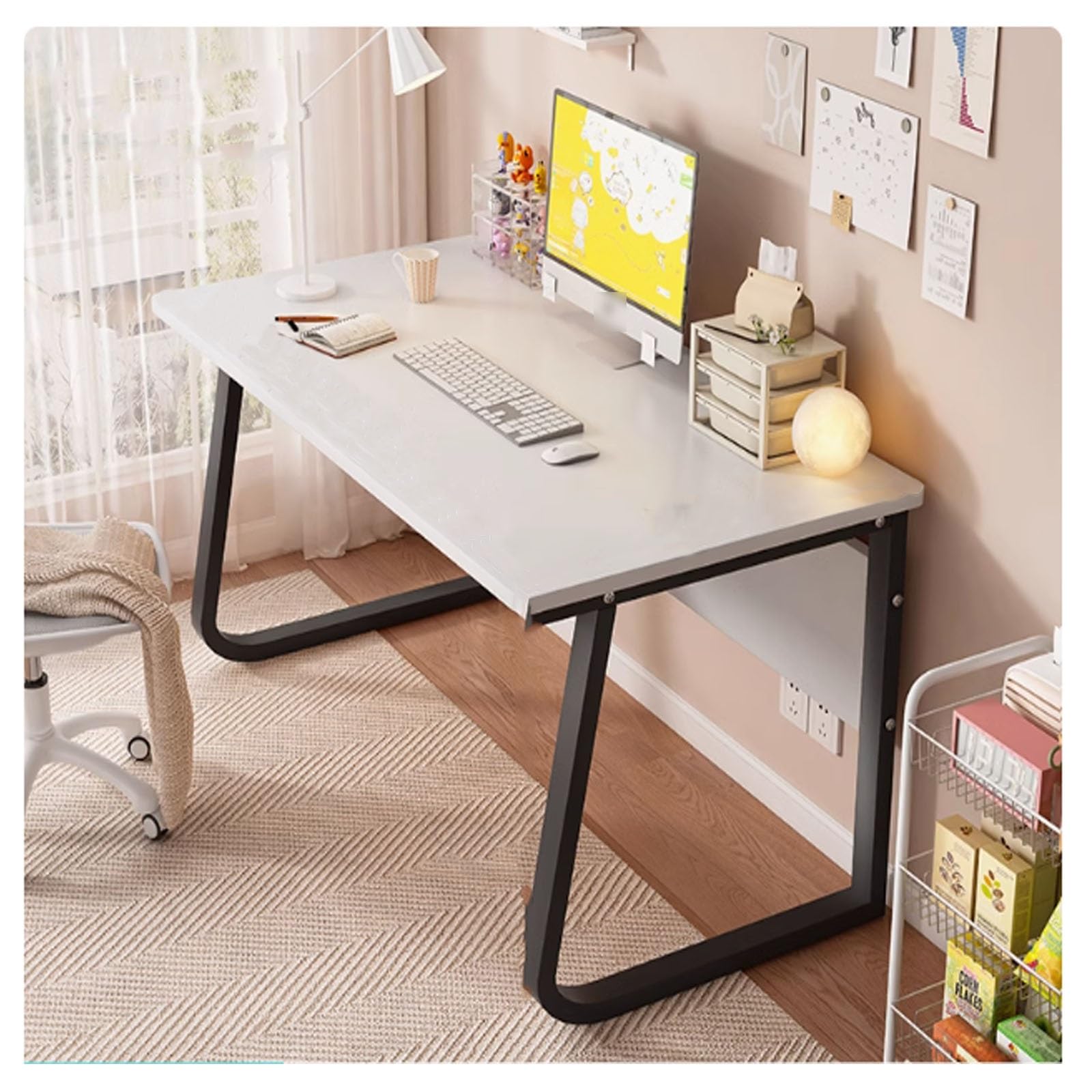 Computer Desk with U-Shaped Metal Bracket, Simple Style for Home Office, Study, and Gaming
