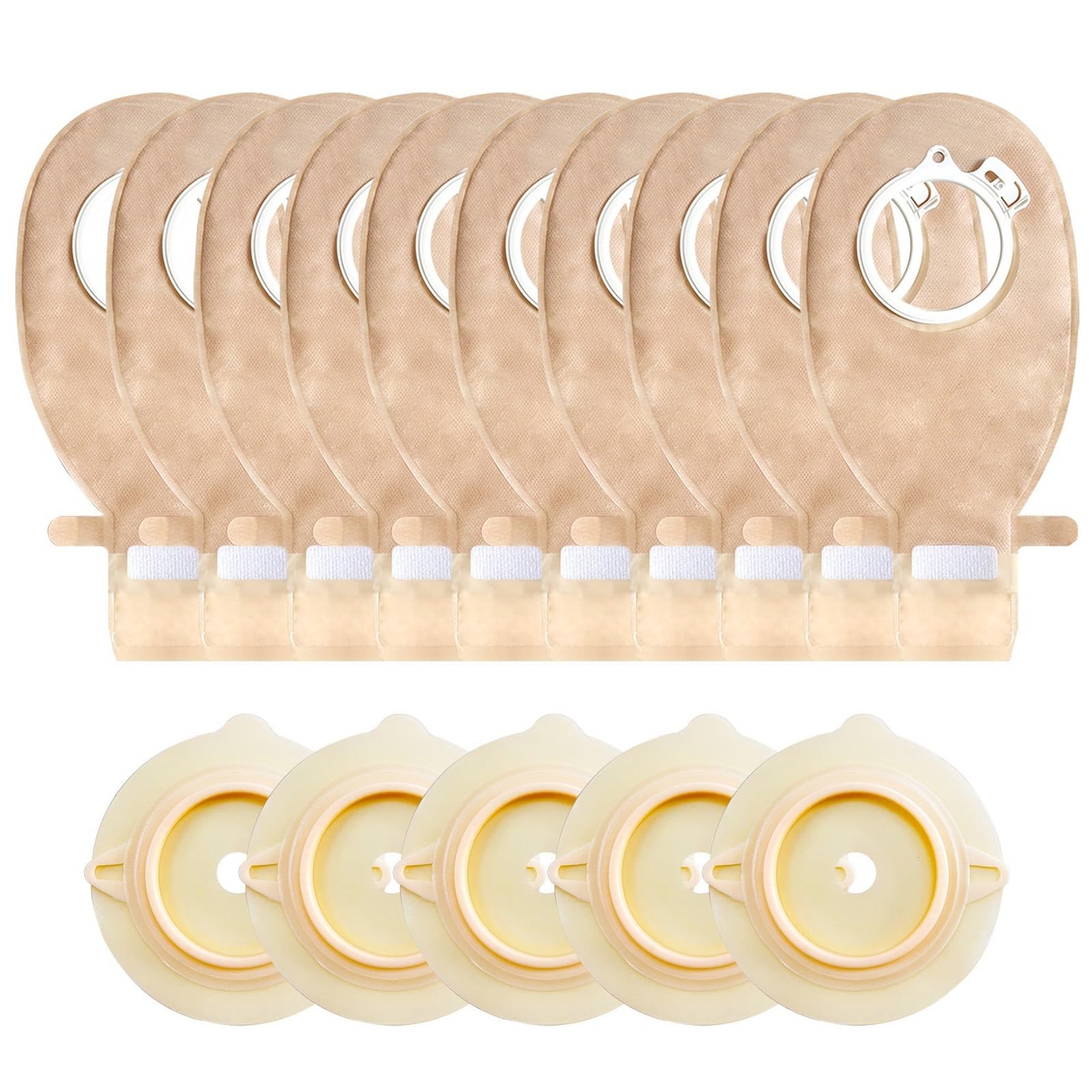 15 Suministros para Ostomía, Bolsas de Colostomía de Dos Piezas, Bolsa de Ostomía Drenable para Ileostomía y Cuidado del Estoma, Recortables a Medida de 15-60 mm (10 Bolsas + 5 Barreras)