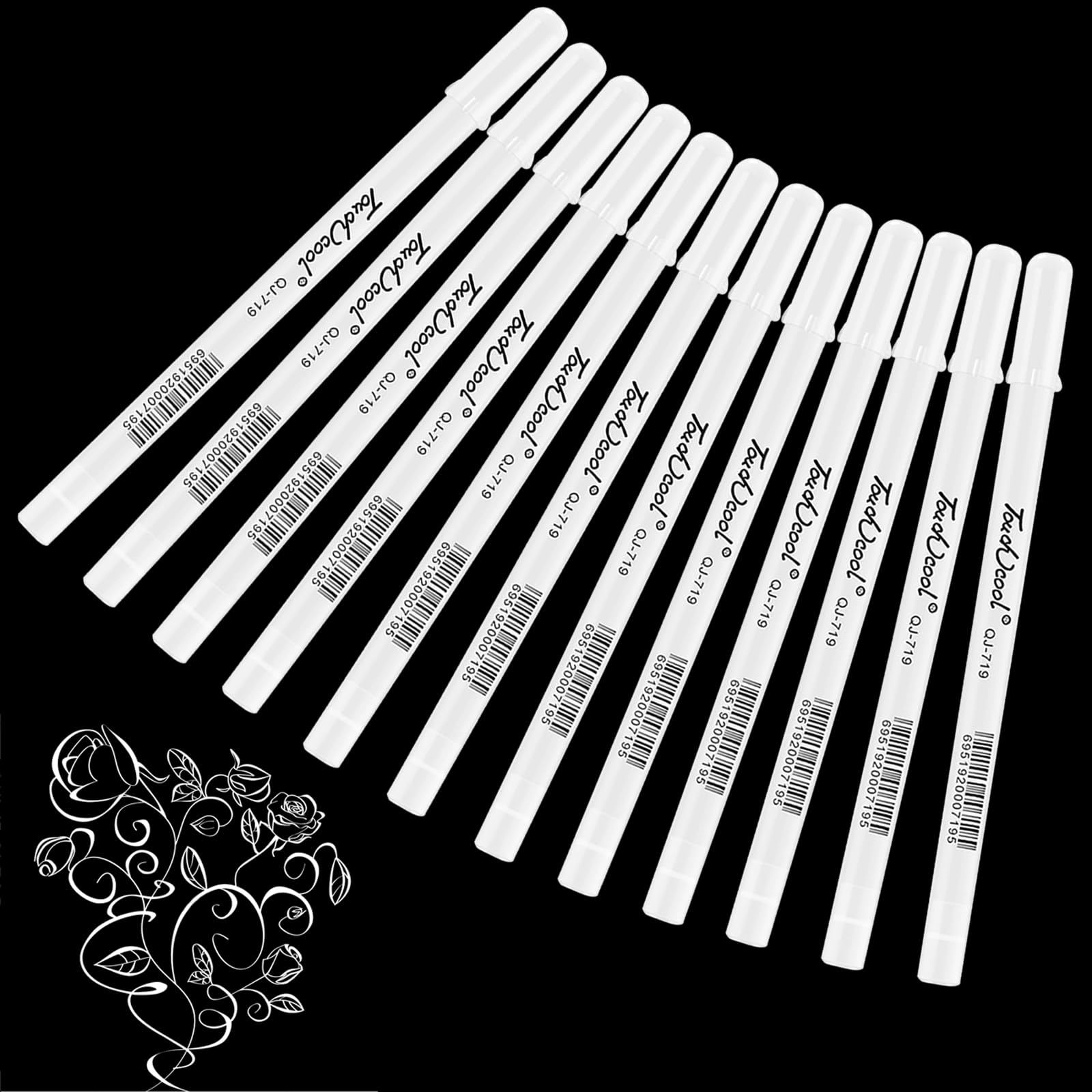 Scettar 12-Piece White Gel Pen Set, Fine Point White Gel Pens for Art Sketching, Drawing, Illustration, Note-Taking, Writing