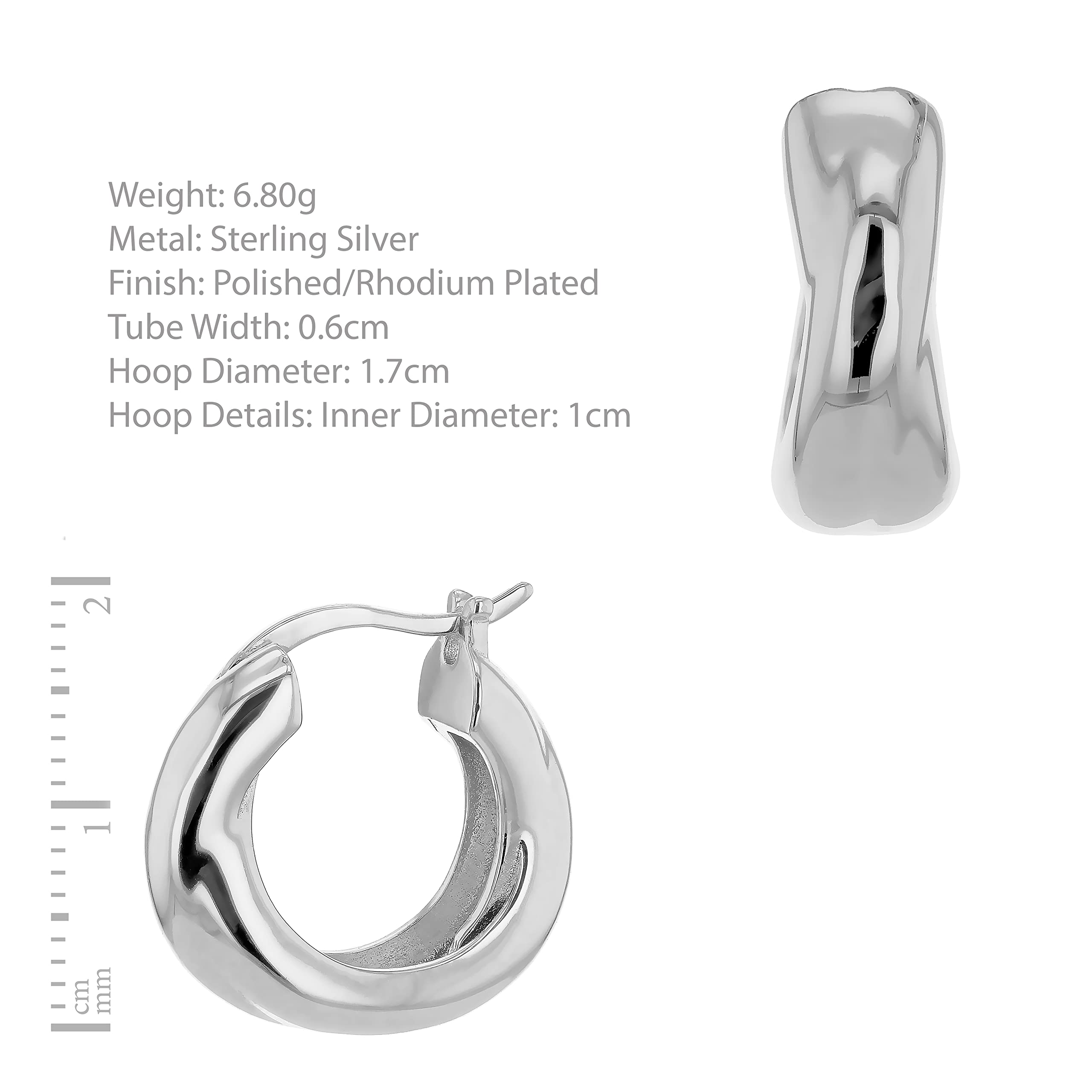 Tuscany Silver Kolczyki damskie ze srebra wysokiej próby, rodowane, 17 mm, Chunky Twist-Tube Hoop Creole Earrings, Srebro