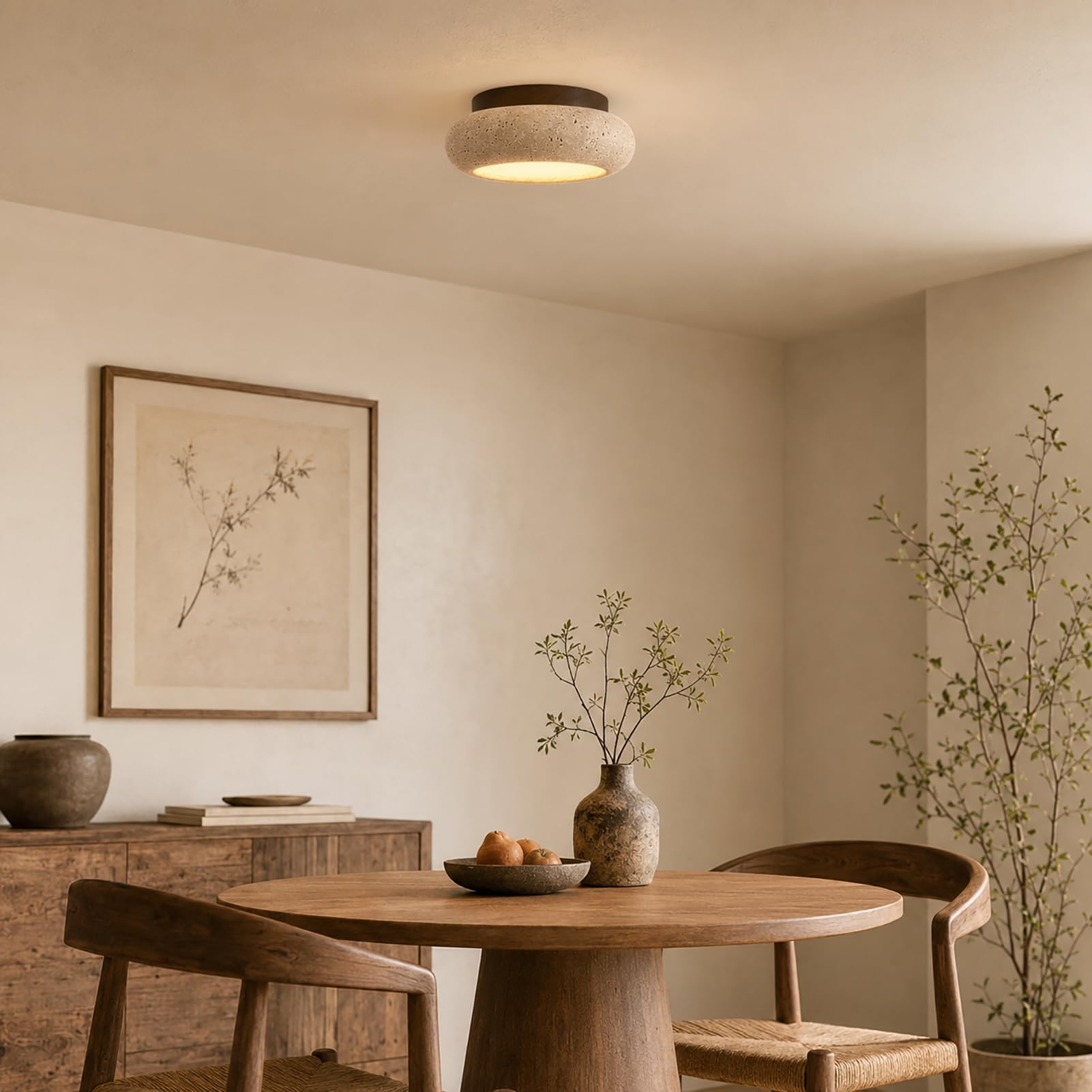 Travertin-Deckenleuchte mit LED, Wabi-Sabi Lampe, 3000 K Warmweiß ,20cm