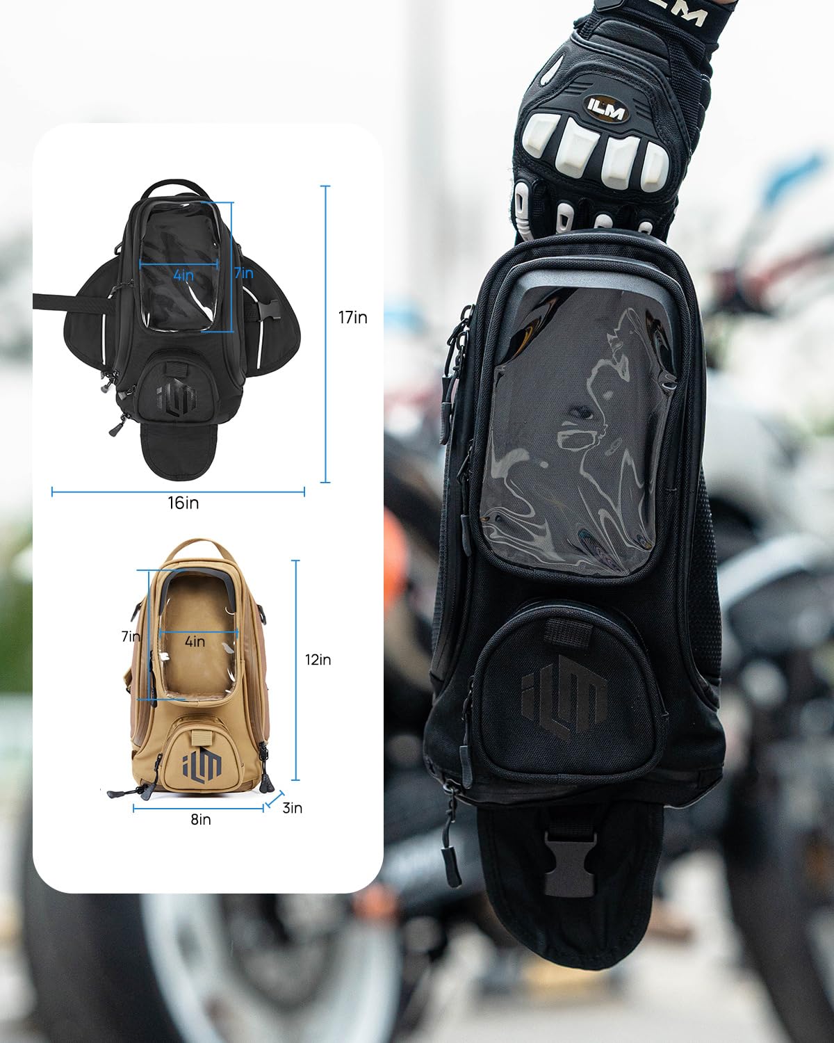 ILM Torba na zbiornik motocykla Oxford Saddle czarna torba na motocykl z mocną magnetyczną torbą