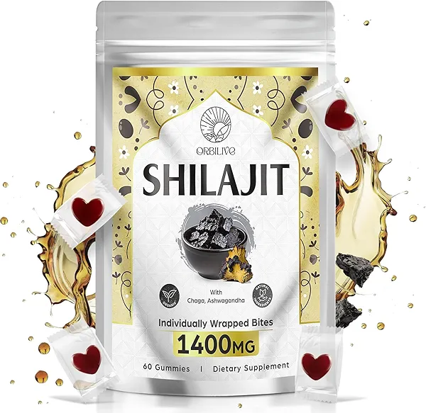 ORBILIVE 1400 MG Shilajit Gummies, Shilajit Pure Himalayan Organic Gummies with Ashwagandha, Himalayan shilajit for Men, 85+ Trace Minerals & Fulvic Acid, Individually Wrapped, Sugar-Free, 60 Counts