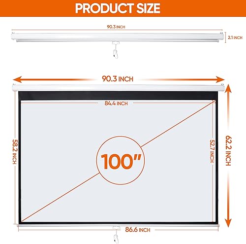 Miniatura 6 de SUPER DEAL Pantalla de proyección HD de 100 pulgadas, 1610, plegable, antiarrugas, portátil, pantalla de película, manual desplegable para cine en